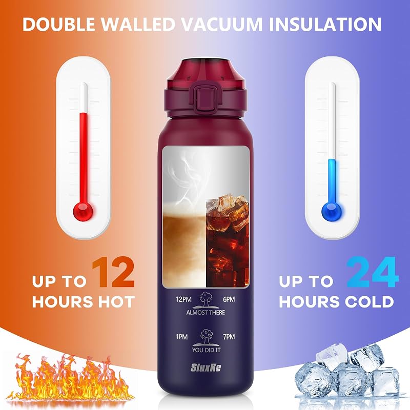 SLUXKE 1L Rozsdamentes Acél Termosz Vákuum Izolált Kültéri Kulacs