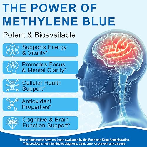 Miniatura 3 de Solución ultra azul de metileno al 1%  Grado farmacéutico USP  Función cognitiva y apoyo de energía celular  Sin formaldehído  2.0 fl oz (2 onzas