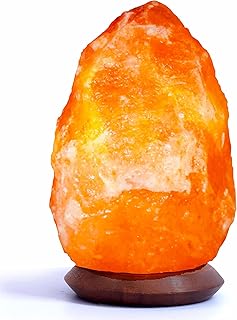 AGT Salzlampe Naturform (Salzsteinlampe bekannt als Himalaya Salz) aus der Salt Range Punjab, Pakistan auf einem Edelholzsockel incl 1.5m Kabel mit Lampenfassung E14 & Schalter + 2x Glühbirnen 15W