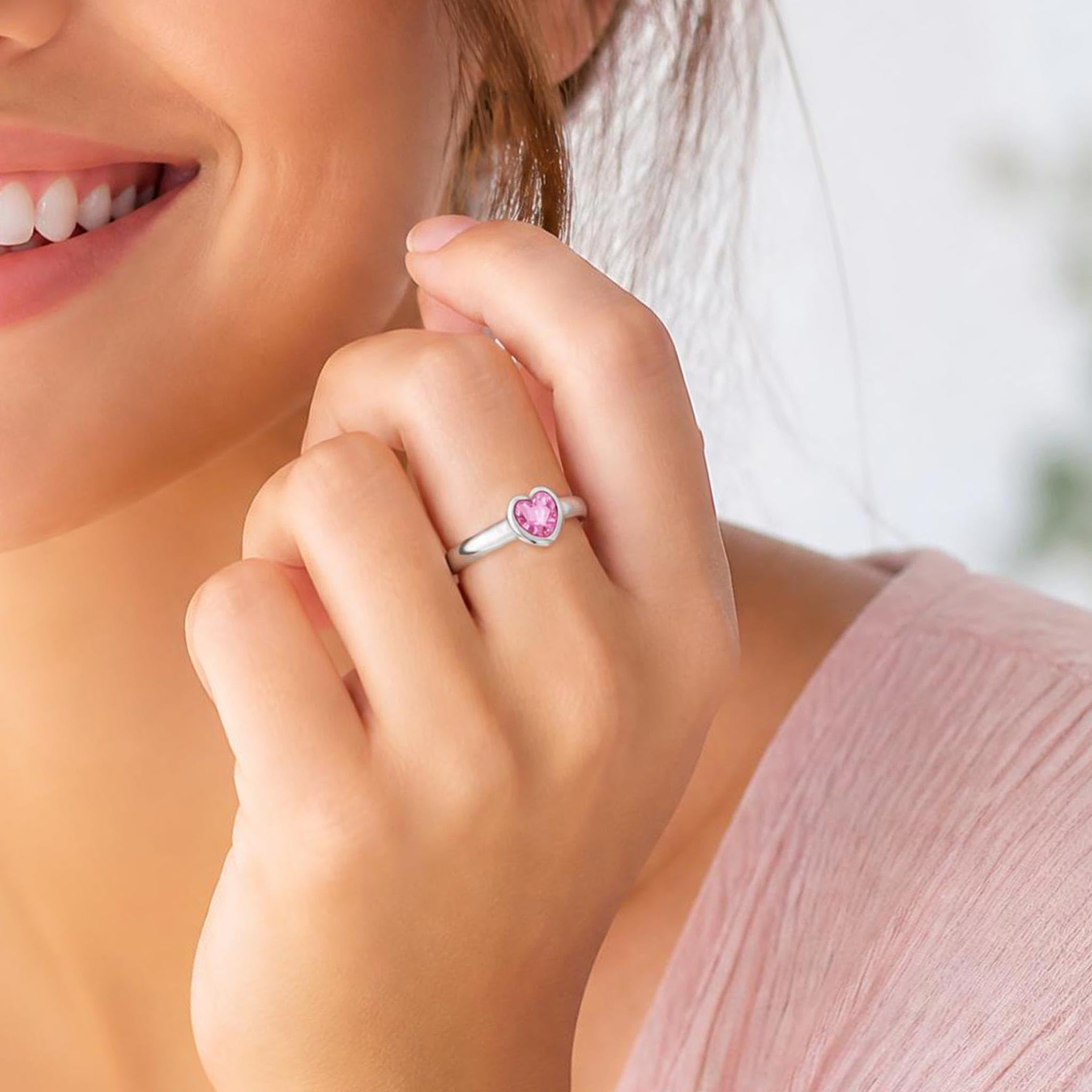Clever Schmuck Bague pour fille en argent sterling 925 poli brillant avec cœur et zircone rose - Taille universelle réglable pour enfants dans un étui rose, Zircone