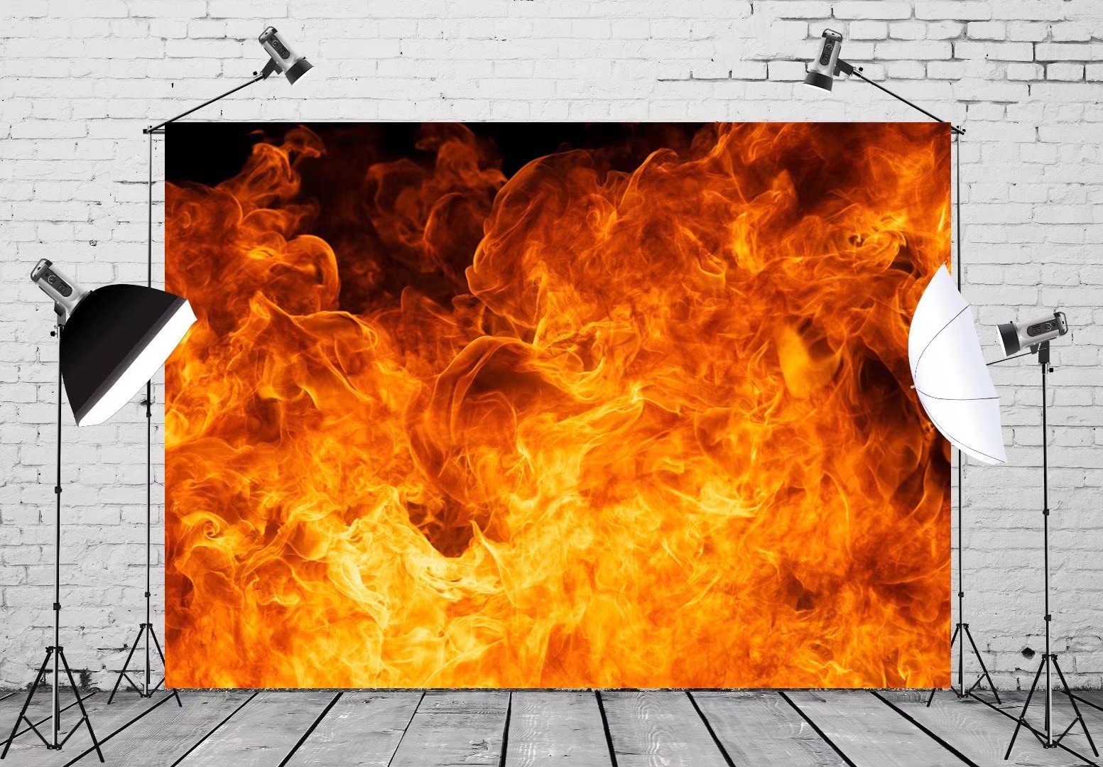BELECO 3x2m Toile Fond Tissu Incendie Furieux Flammes Brûlant Noir Pompier Thème Anniversaire Camp Feu Fête Fournitures Décoration Portrait Accessoire Photo