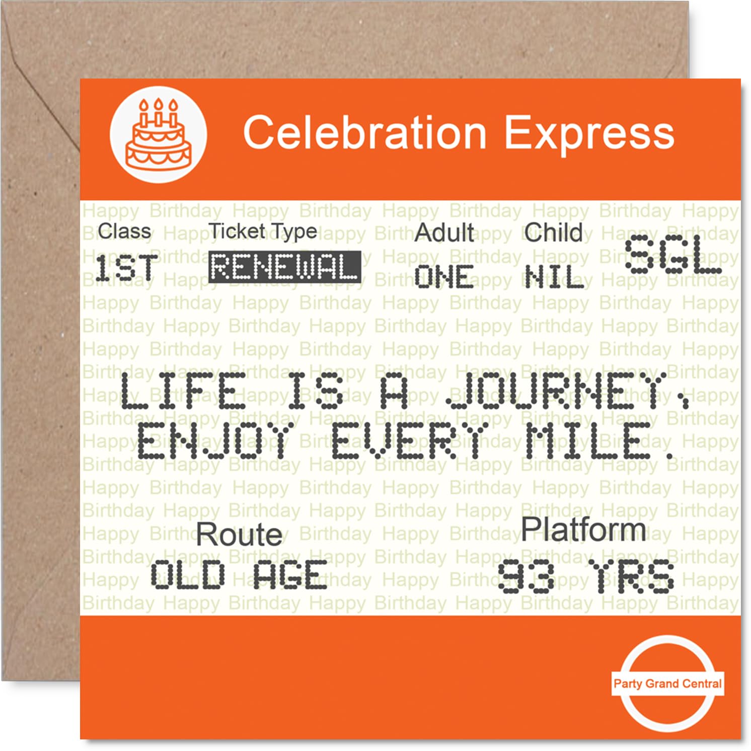 93rd Birthday Cards for Women and Men, Ticket to Old Age