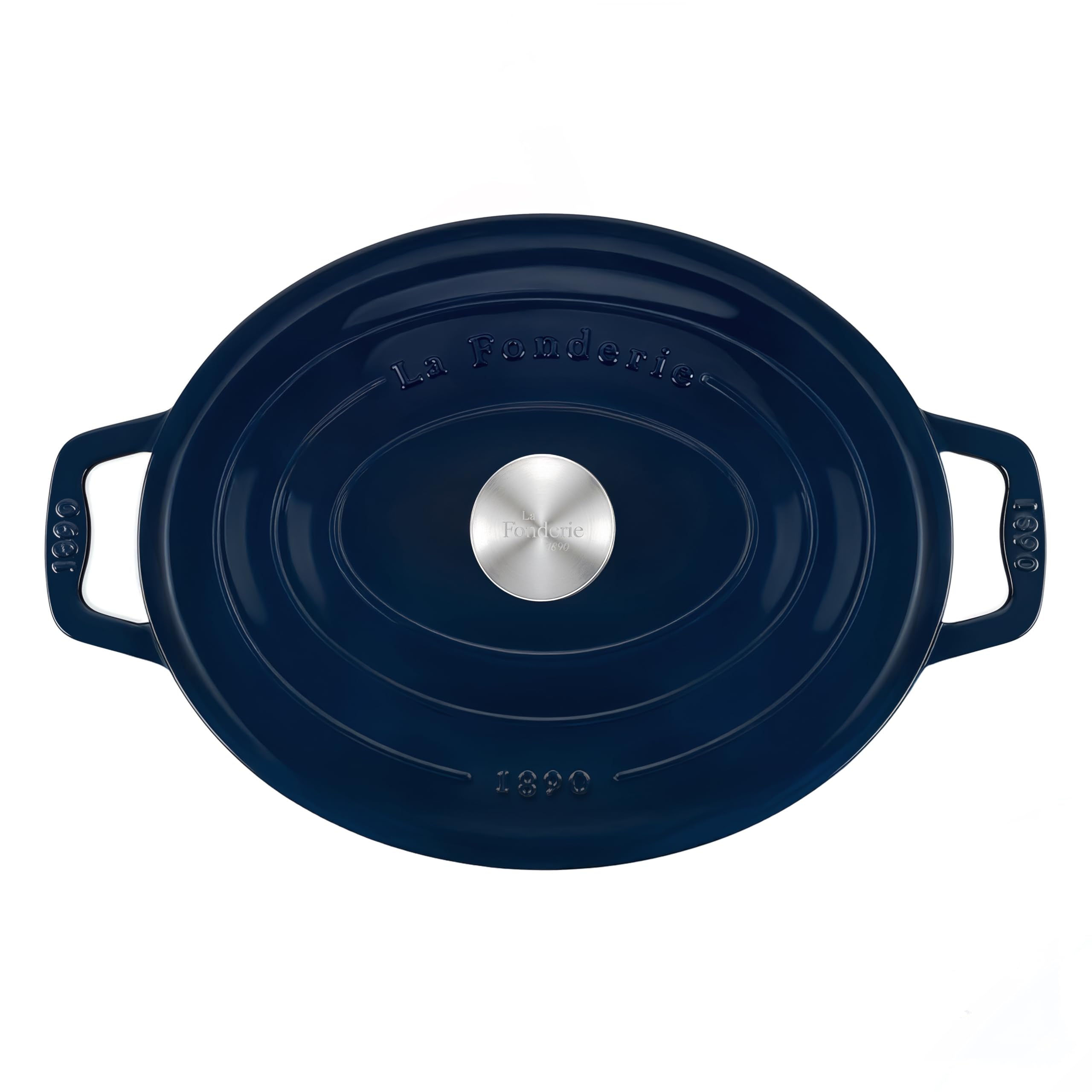 Cocotte Ronde en Fonte Émaillée 36 cm ALMA36, Capacité 7,7 L, Bleu Marine, Compatible Tous Feux, Induction, Gaz, Électrique, Grill, Four, Couvercle Fonte, Idéale pour Mijoter et Rôtir