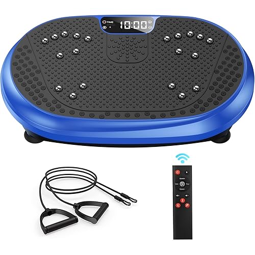 Vibration Plate Exercise Machine, Vibrating Fitness Platform for Lymphatic Drainage, Full Body Shaker Workout Equipment, Bluetooth Power Shaping Vibrate Plate, Board Sport for Home Exercise Gym, Blue
