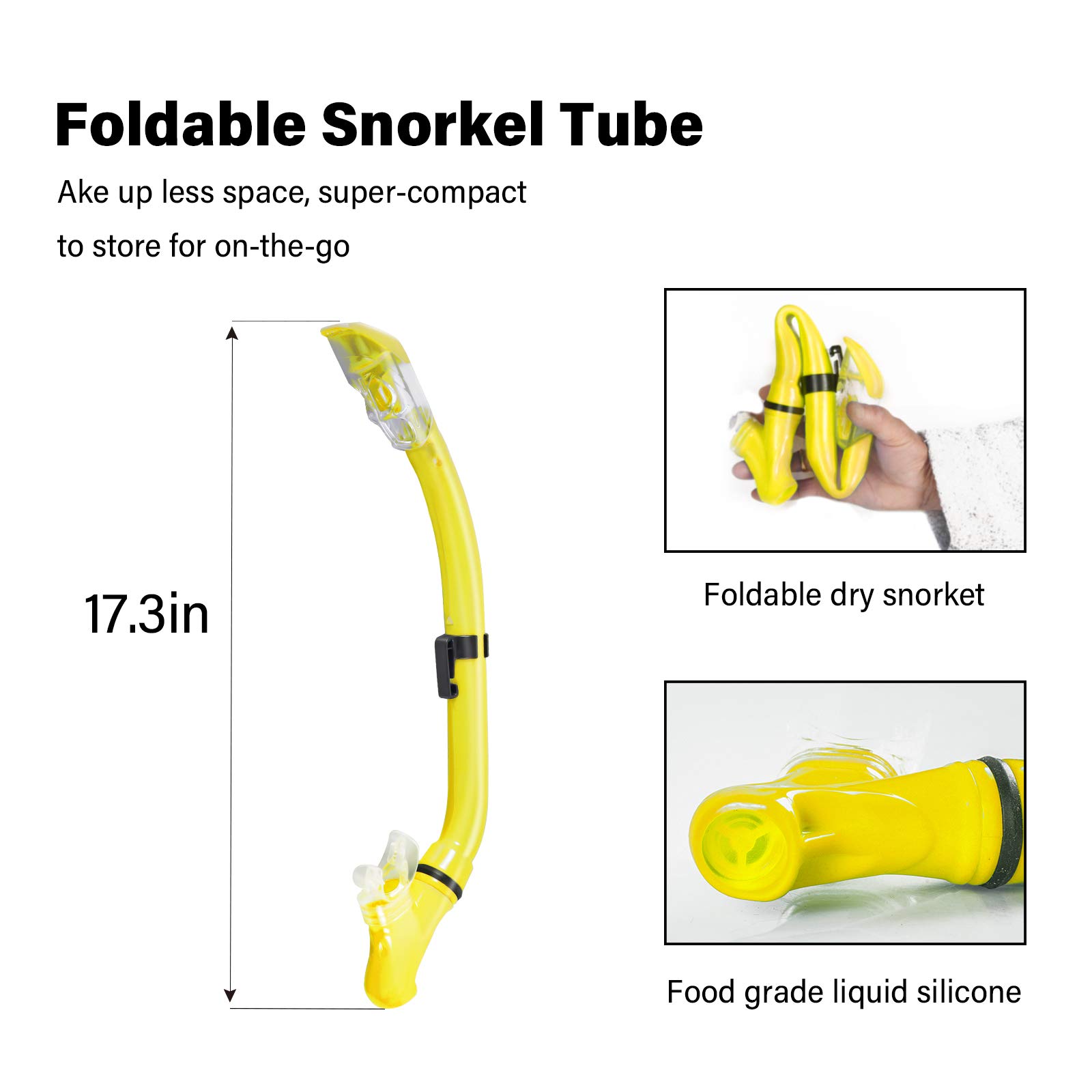 Set da snorkeling per bambini con maschera e boccaglio + pinne regolabili + tubo da snorkeling + sacca da viaggio (giallo)