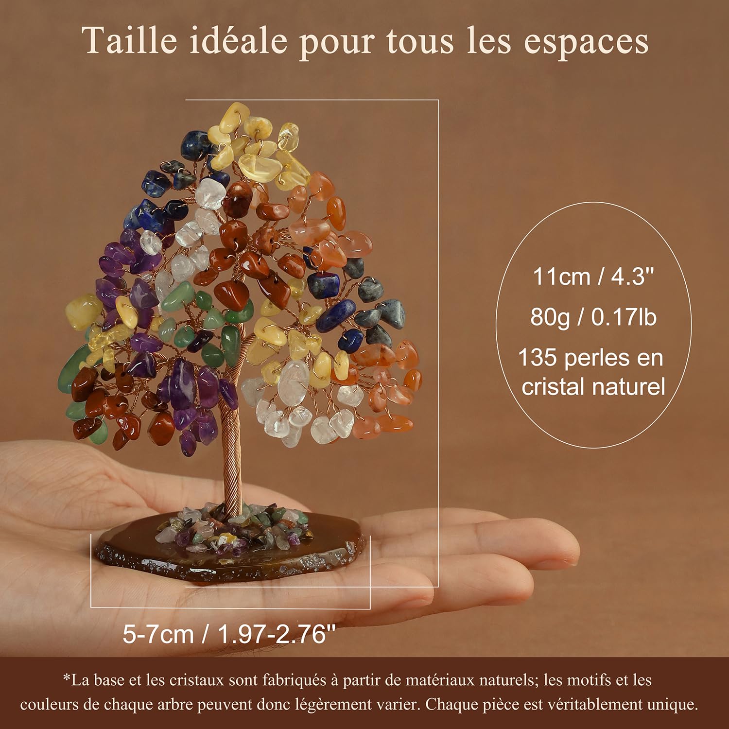 Lapis lazuli Arbre de Vie en Cristal Naturel 135 Pierres Feng Shui Chakra Reiki Arbre Bonsaï Énergie Décoration Maison Bureau Cadeau Spirituel Base Pierre Irrégulière 11 cm