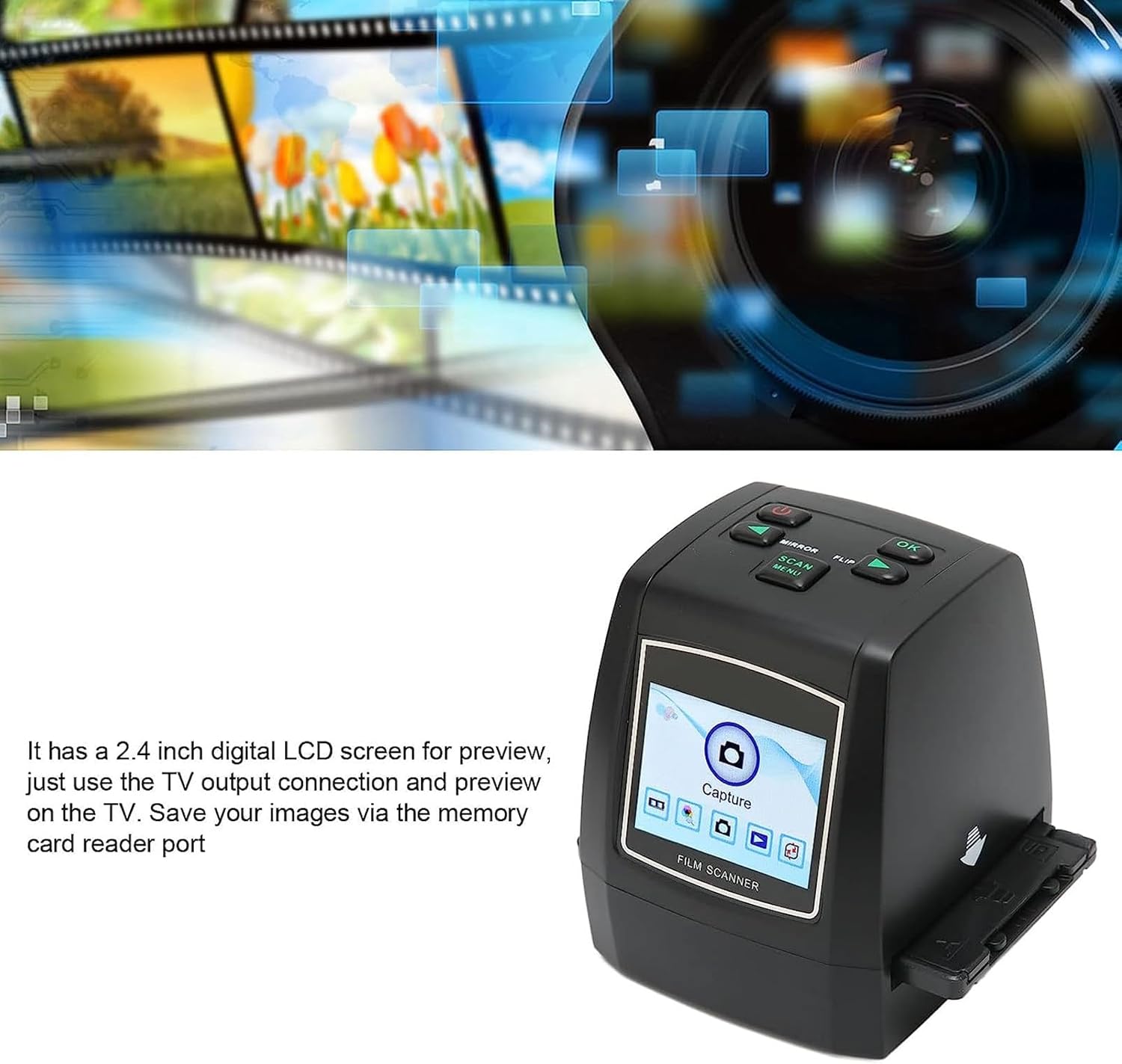 Film/Slide Scanner, Convert 35mm, 126kpk, 110, Super 8 Negative Film & Slide to Digital JPEG