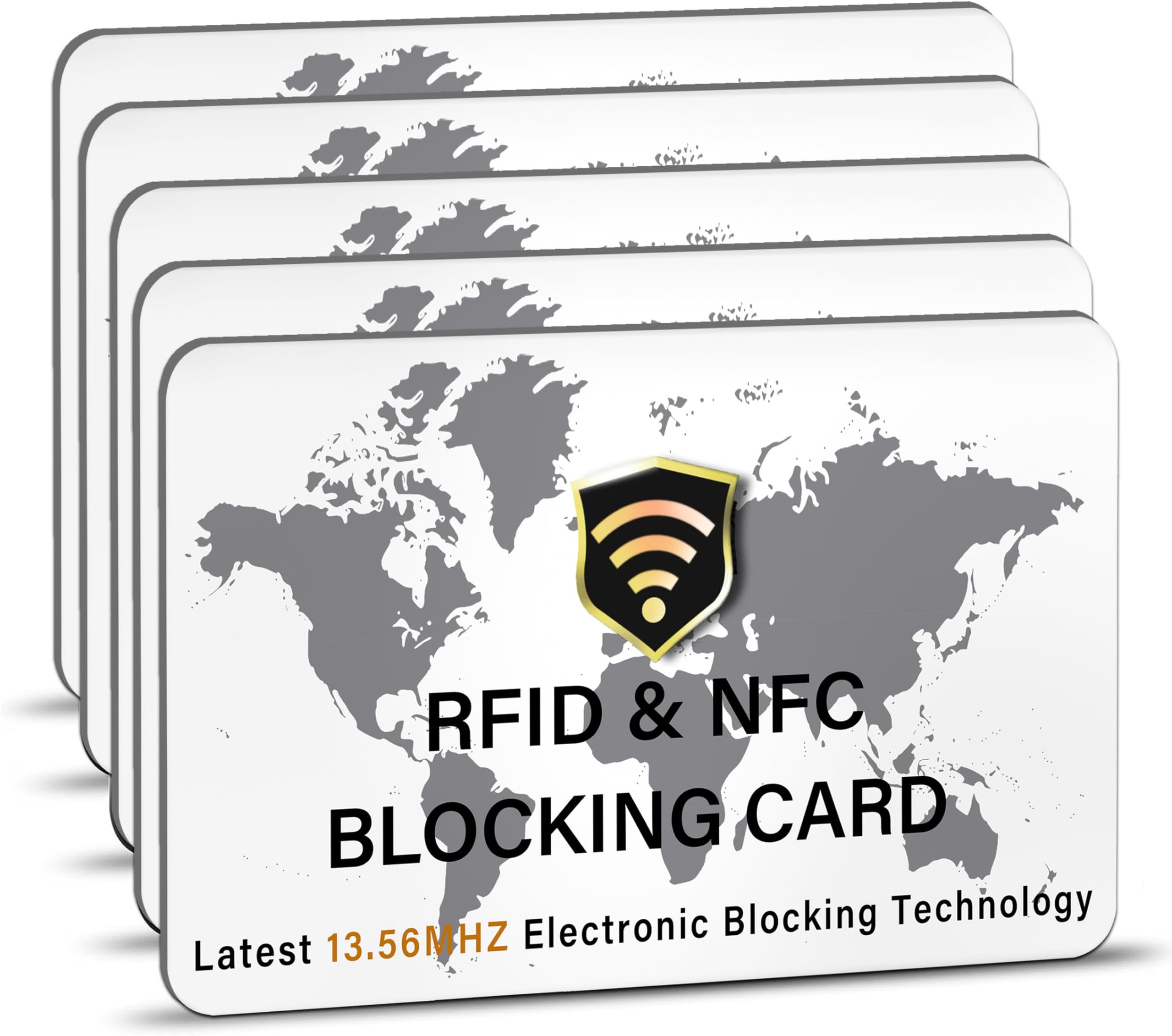 SAITECH IT RFID Blocking Card, 5 Pack RFID Blocker Card for NFC Contactless Debit/Credit Card ATM Passport Protector Ideal for Men Women with World Map Design Perfectly Fit in Wallet, Purse - White
