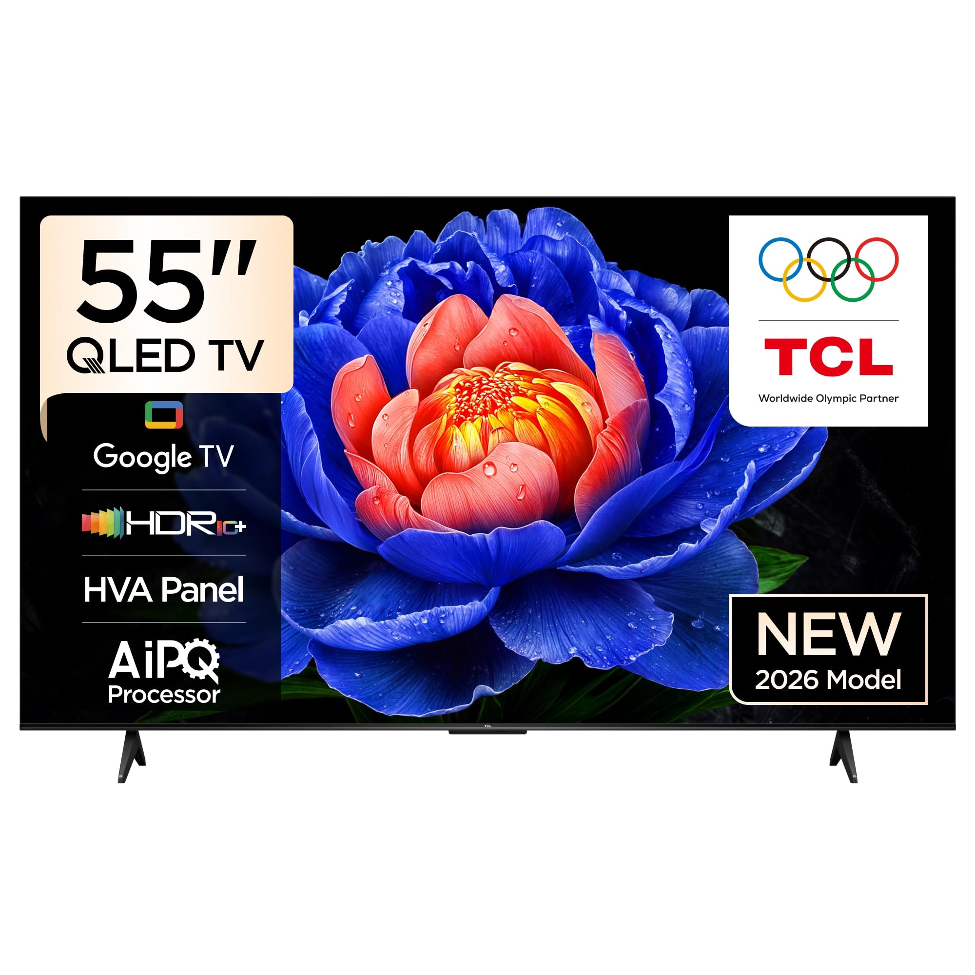 TCL 55 inç Akıllı TV 55T6D 4K Premium QLED Renkli Quantum Crystal HDR10+ Oyun Google TV, Dolby Vision Atmos, DTS Virtual X, MEMC, Sesli Kontrol, Game Master ve İnce Tasarım (2026 Modeli)