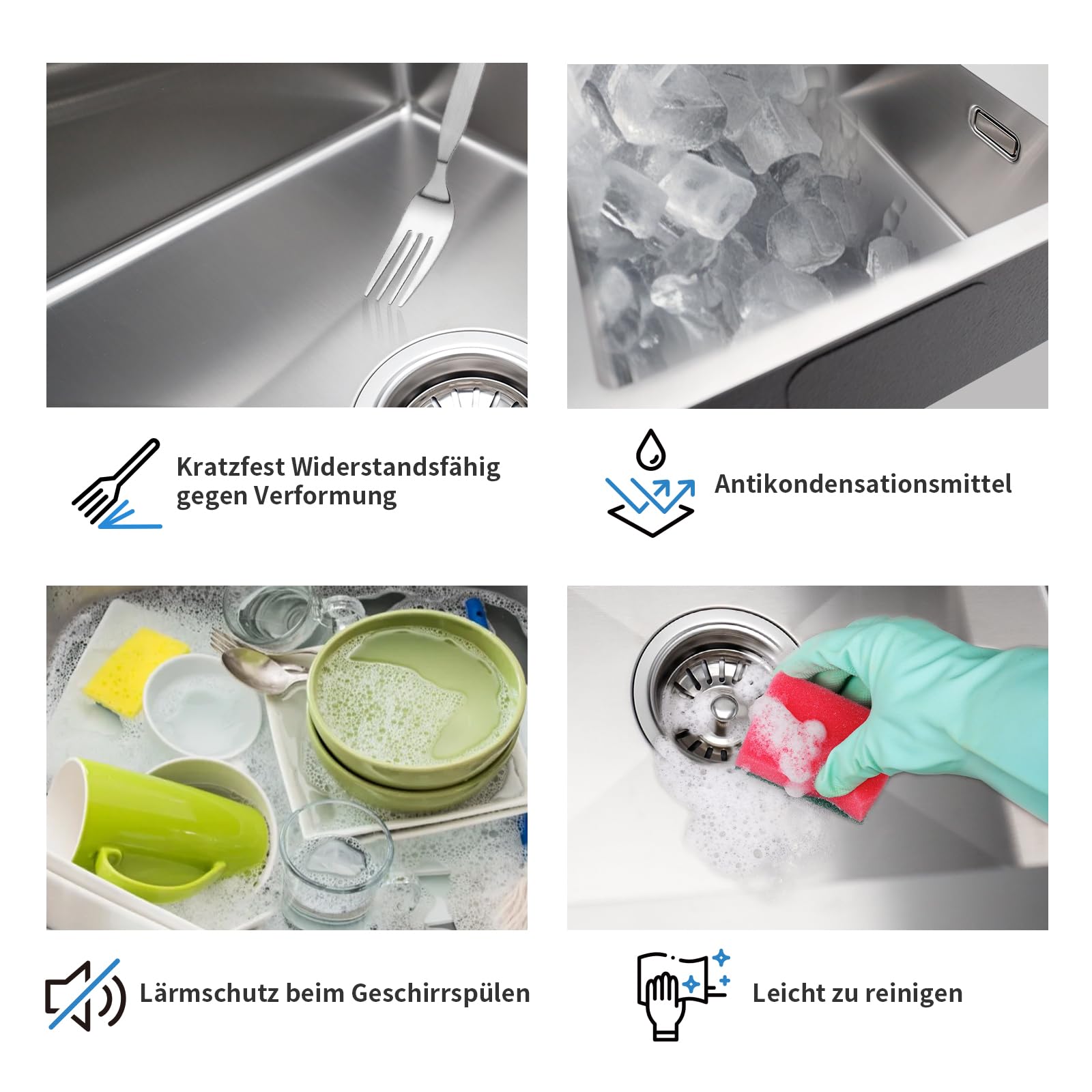 SANYCASA 50 × 45 CM Spülbecken Edelstahl, Küchenspülen mit Siphon und Komfortabler Ablauffernbedienung, Dellenfest Pflegeleicht Spüle für 55 cm Unterschrank