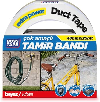 Boss Tape Kanal Tamir Bandi, 25 Metre Uzunluk x 48 mm Kalinlik, Beyaz