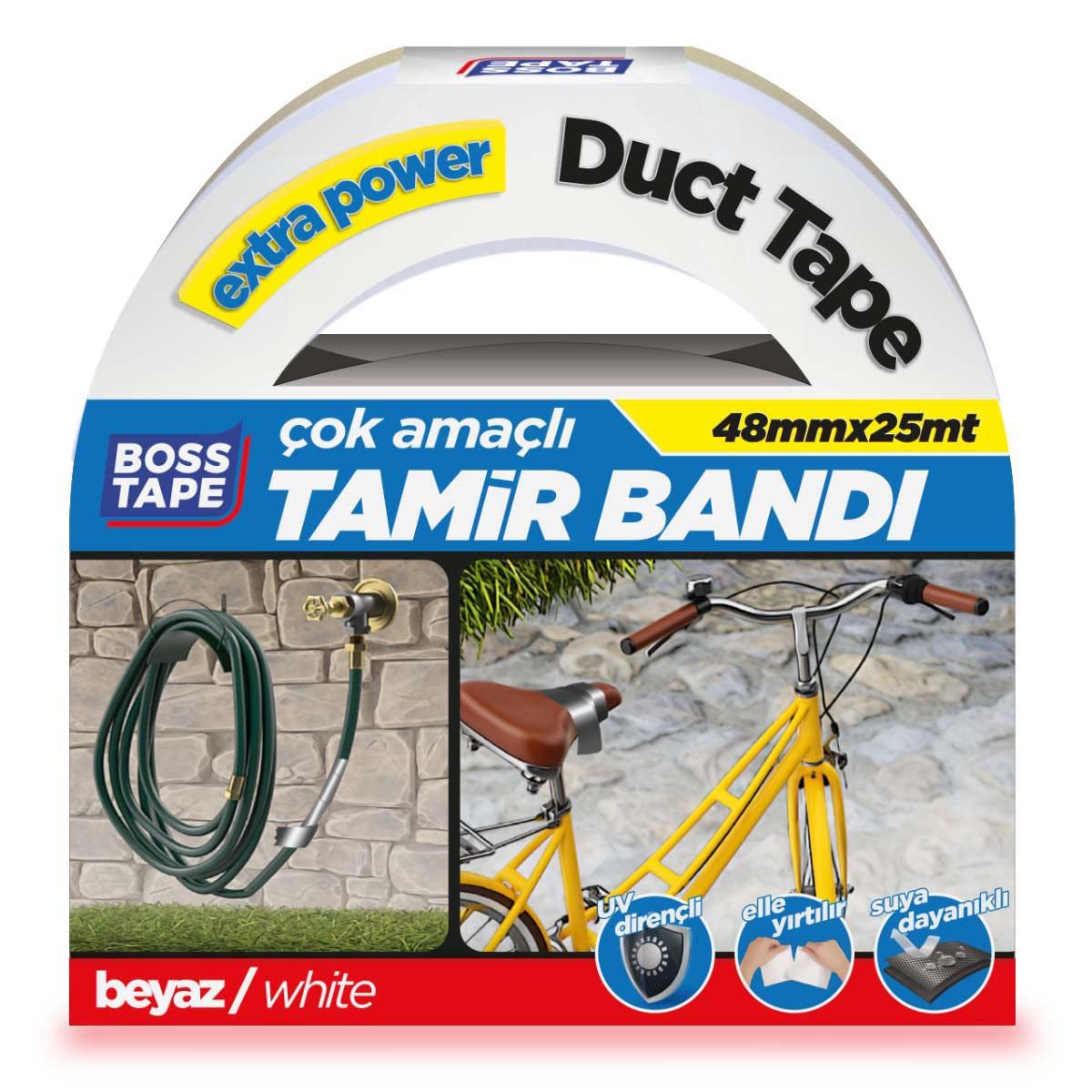 Boss Tape Kanal Tamir Bandi, 25 Metre Uzunluk x 48 mm Kalinlik, Beyaz