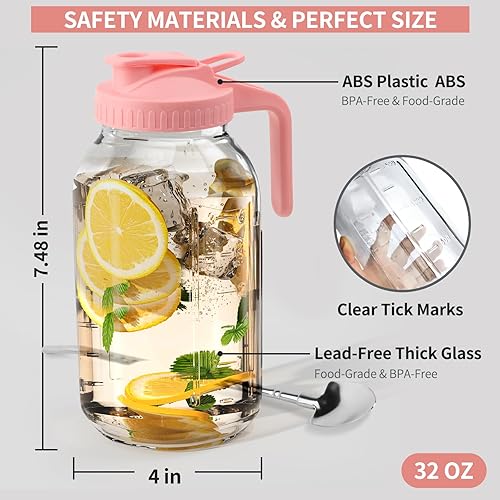 Miniatura 18 de Jarra de vidrio Mason Jar - Jarra de leche materna de 32 onzas con tapa de boquilla para vertido, sellado hermético, ideal para café frío, jugo