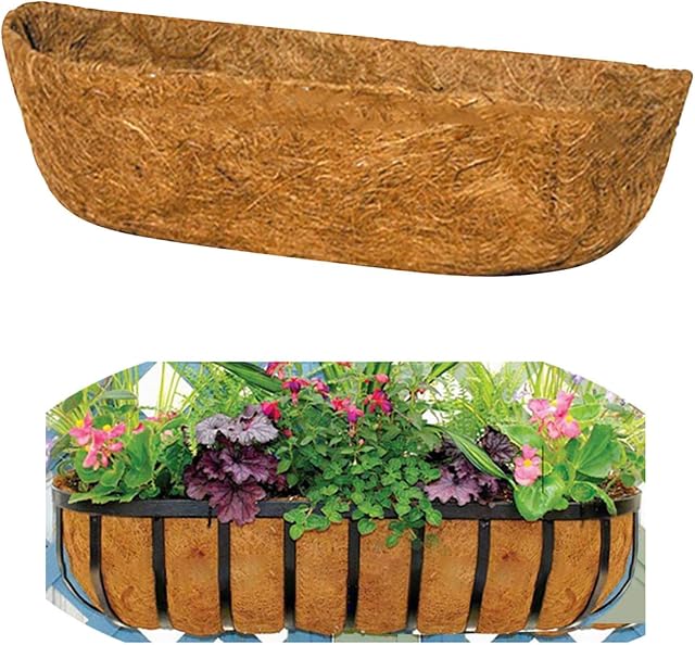 24" Coco Liner Trough, Fiber Replacement Liner Planter Liner Hanging Basket Wall Trough Liner, Coconut Coir Planter, Garden Flower Vegetables Pot, Fence Flower Baskets (1 Pack)