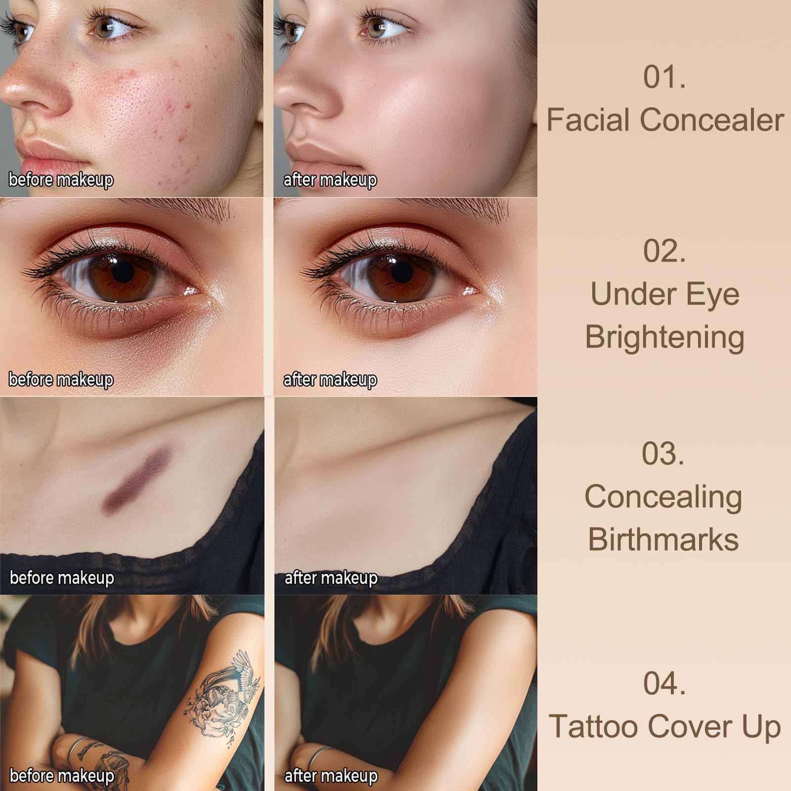 Concealer Full Coverage, Under Eye Concealer for Dark Circles, Soft Matte Cream concealer Foundation for Mature Skin - Image 4