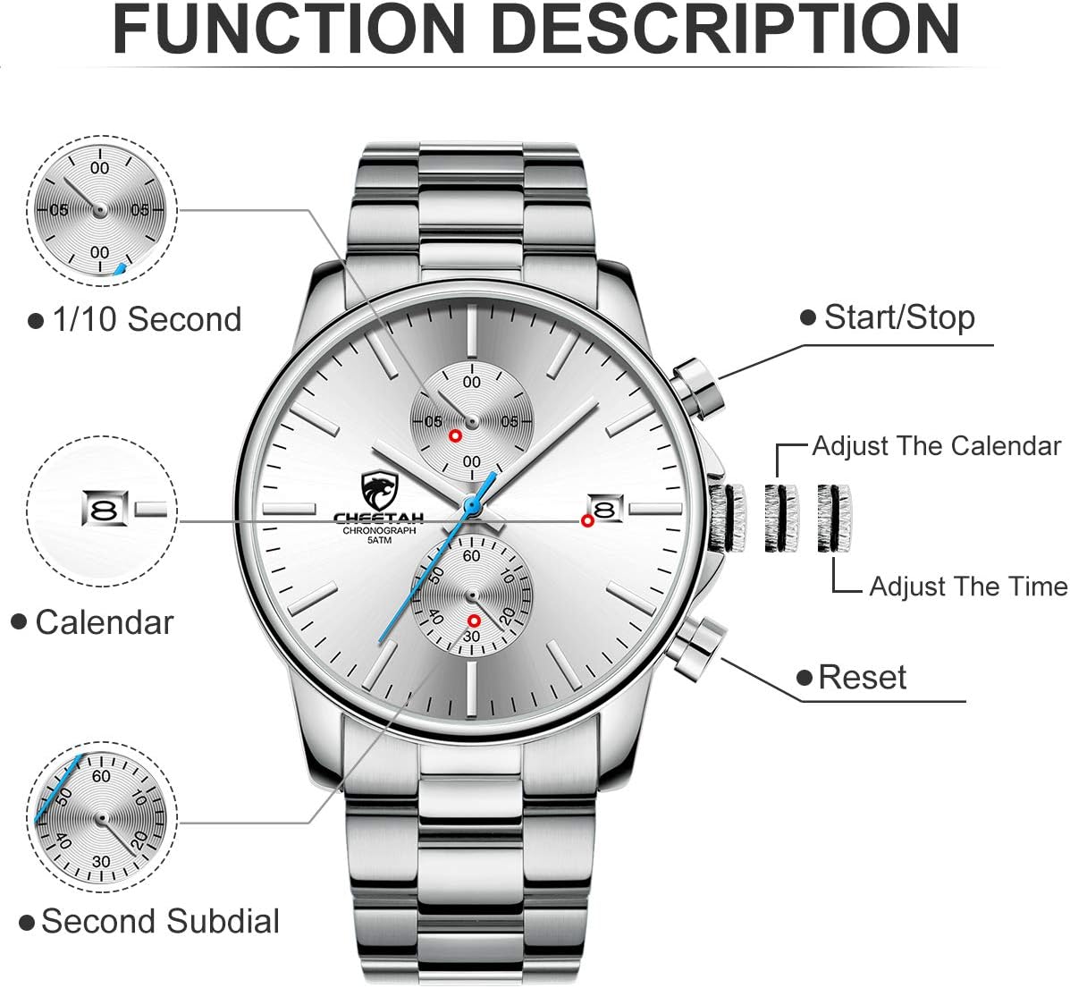 GOLDEN HOUR Fashion Business Mens Watches with Stainless Steel Waterproof Chronograph Quartz Watch for Men, Auto Date - Image 3