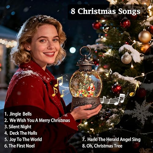 Miniatura 66 de Globo de nieve de Navidad, linterna de Navidad para decoración de habitación en interiores, linterna de agua brillante alimentada por USB/pilas,