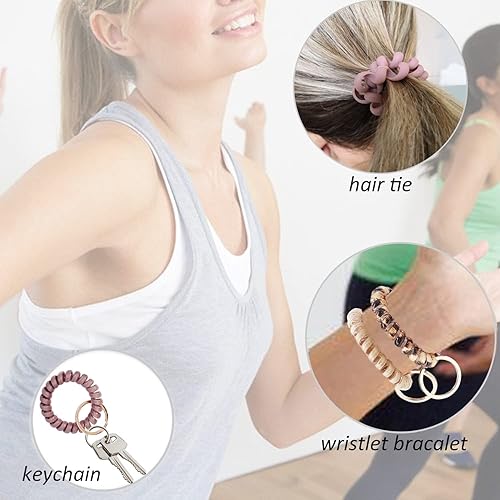Miniatura 3 de BIHRTC 6 llaveros de bobina de muñeca con resorte flexible en espiral, pulsera elástica elástica para gimnasio, piscina, sauna, llavero para