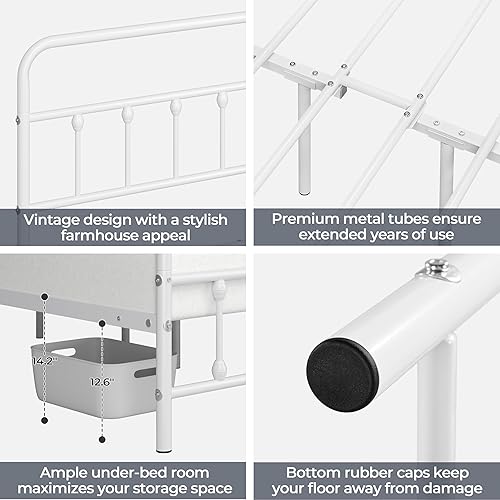 Miniatura 81 de Topeakmart Marco de cama de metal de estilo victoriano tamaño matrimonial con cabecero, base de colchón, no necesita somier, almacenamiento debajo
