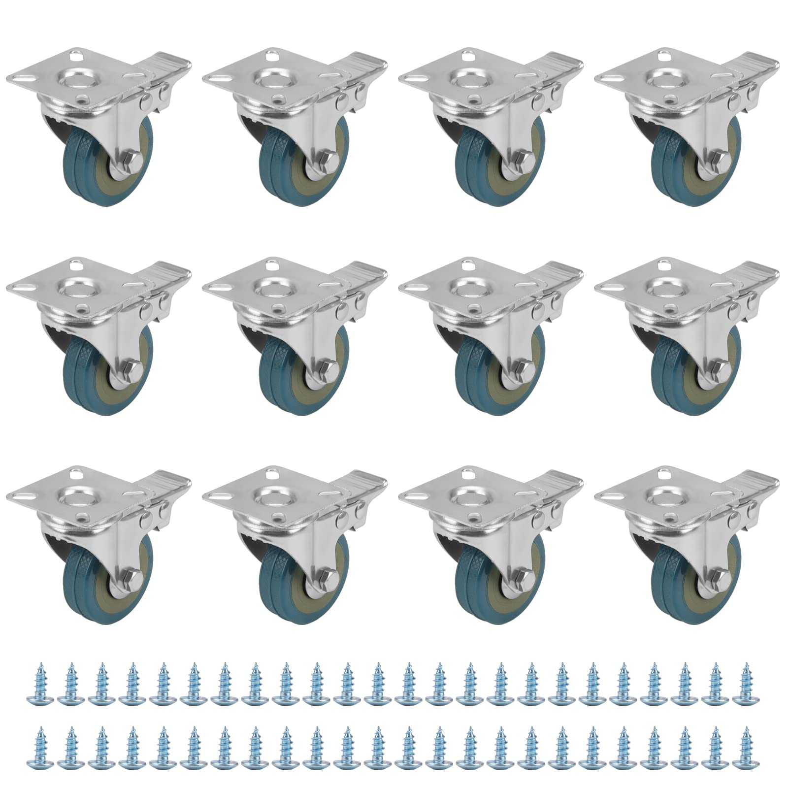 JAPCHET Lot de 12 roulettes pivotantes de 5,1 cm avec 48 vis, 50 kg