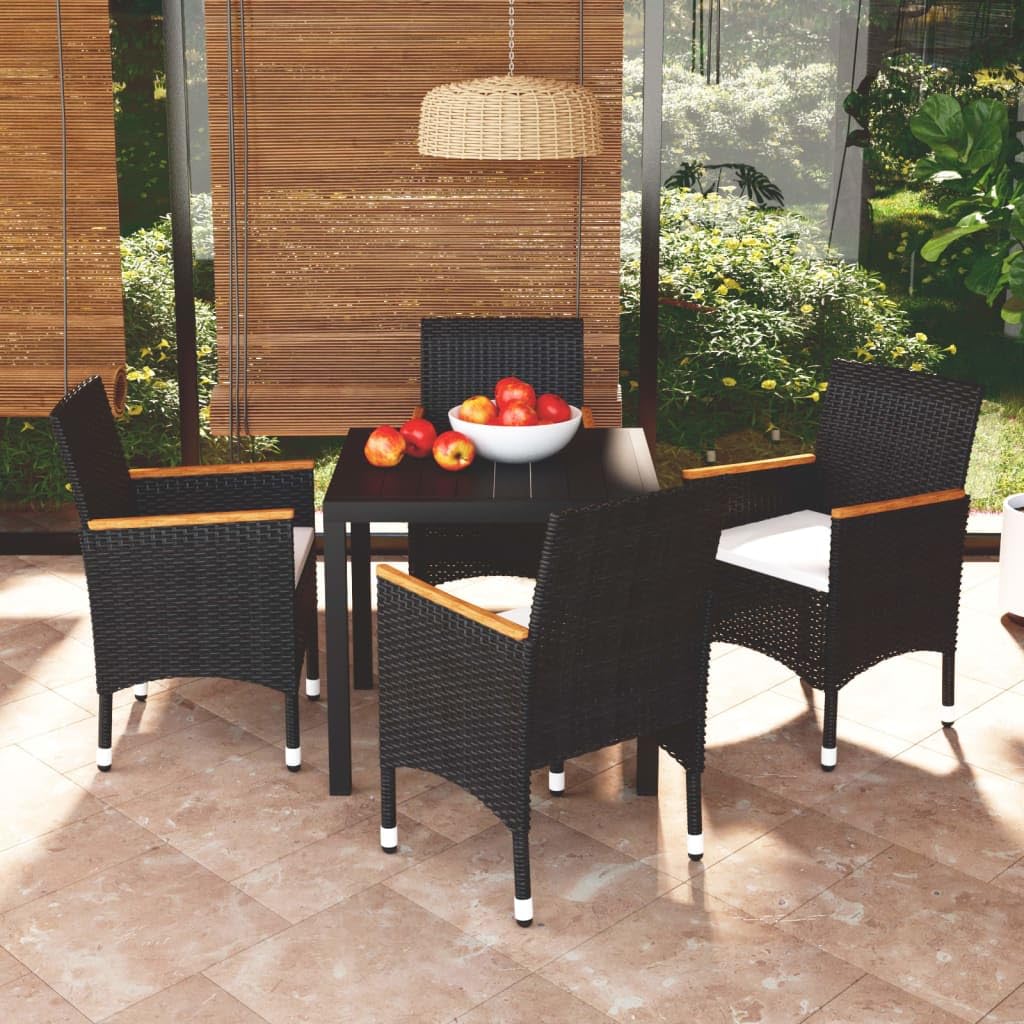 Ensemble de salle à manger pour jardin en polyrotin noir premium avec coussins haut de gamme
