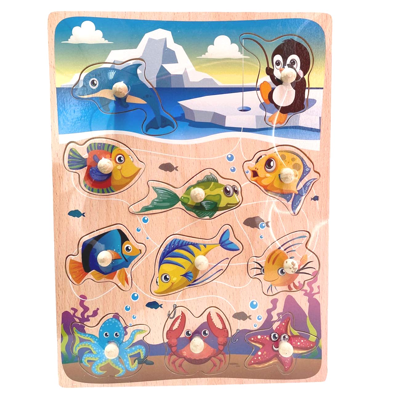 HIGHLANDWooden Fish Toy Peg Puzzle – Early Development and Activity Toys – Learning and Educational Toy Puzzle –Sea Life, Marine Fish Puzzle Toy