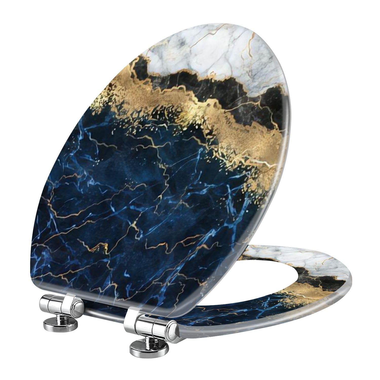 Tazyyzuu Multi9 Elongated Black And Gold Abstract Marble Resin Toilet Seat With Slow Close Quick-Release Hinges 18.5X14.5 Inches(Multi9)