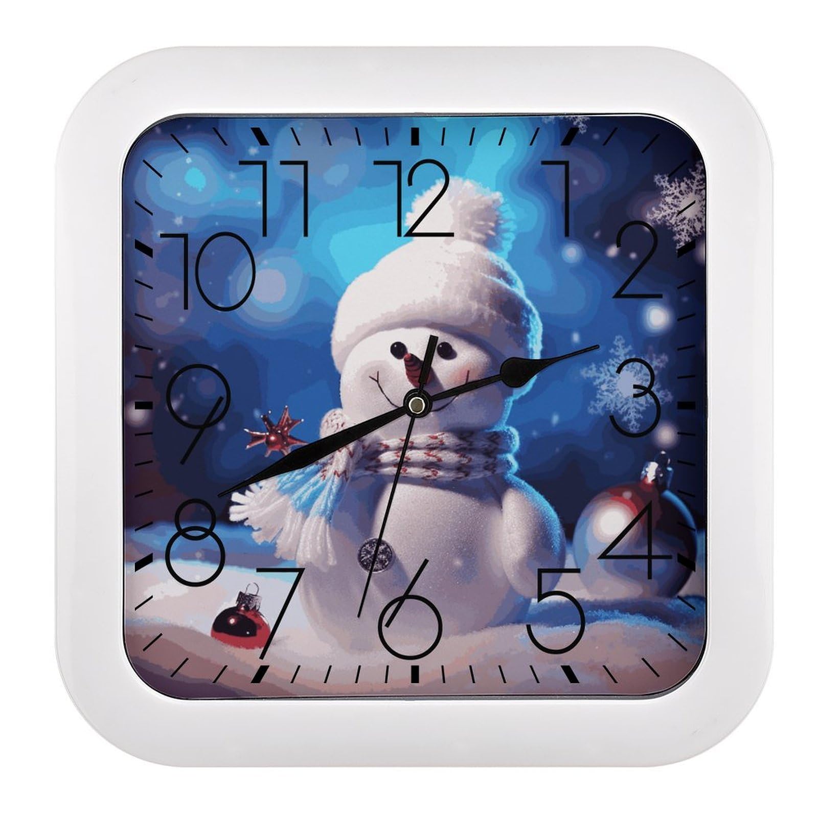LDGSUPH Merry Christmas Snowman Wall Clock Silent Non-Ticking Modern Clock Personalized Vintage Square Clocks for Travel Office Kitchen Home Decorative Clocks 10.2 Inch