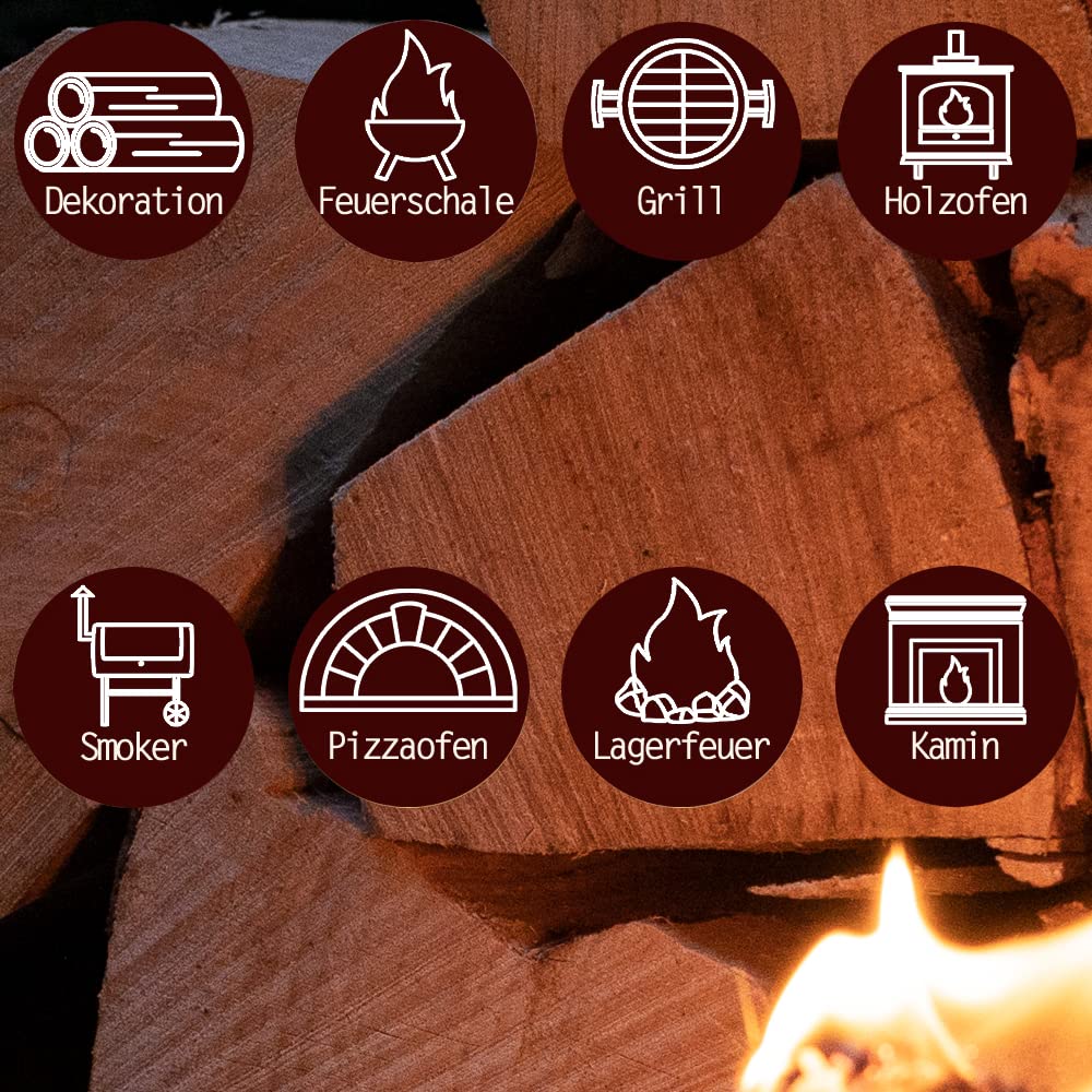 Leña Madera 50 kg para Estufa y Chimenea Brasero Parrilla Cesta de Fuego Troncos de Madera de Haya 30 cm Flameup