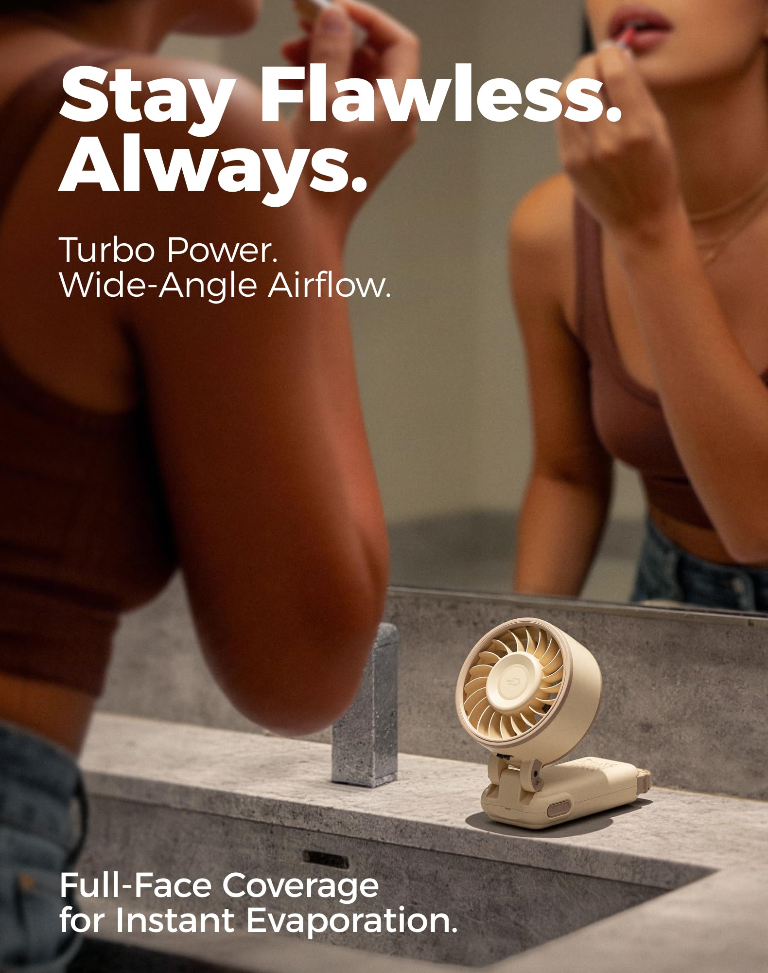 Diveblues Portable Handheld Fan, 7.4m/s High Speed Turbo Fan, 180° Foldable 4-in-1 Personal Neck Fan Carabiner Clip, 100 Speed Stepless Control, USB-C Rechargeable for Travel, Makeup Hot Flashes,D6036 - 2