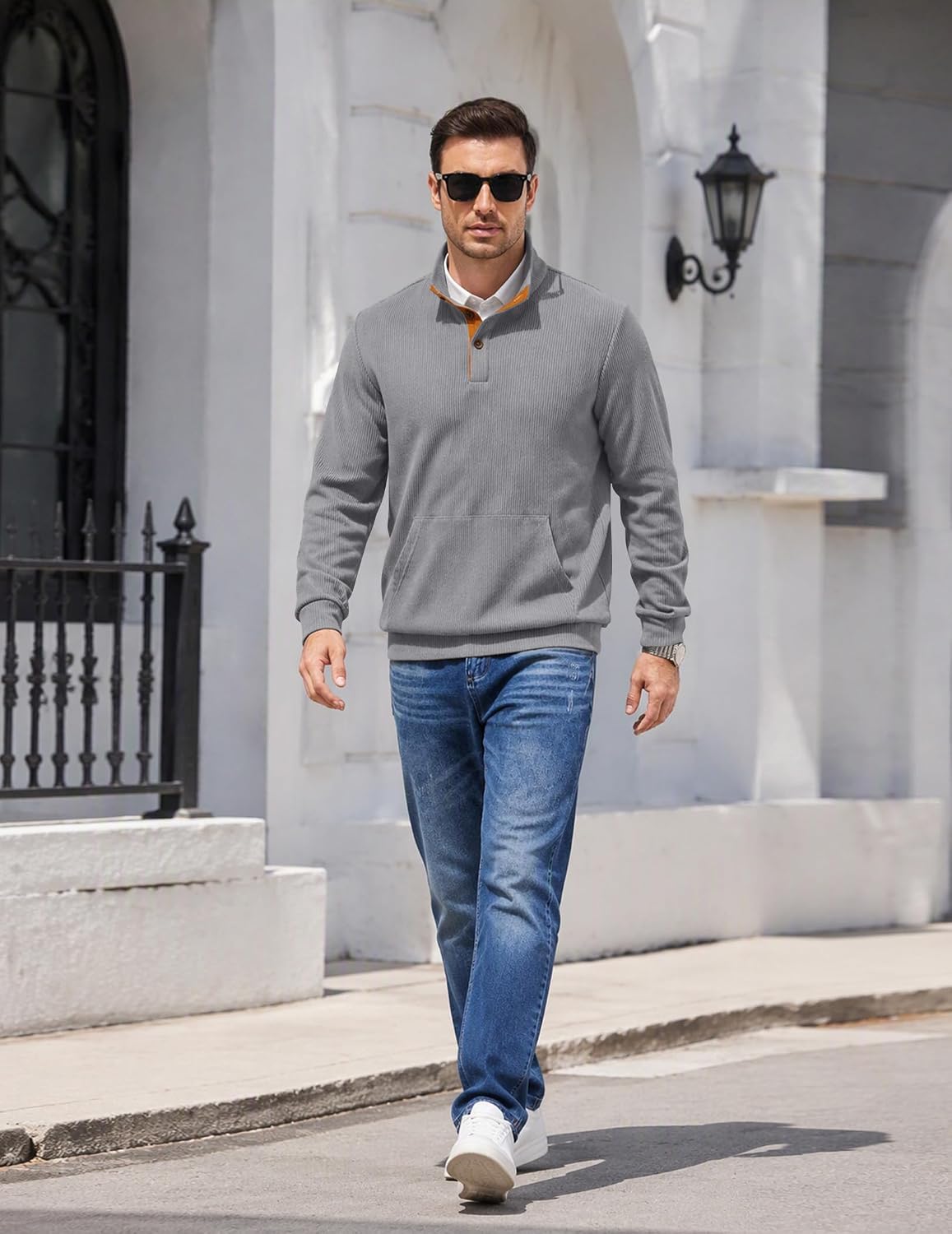 COOFANDY Mens Quarter Button Pullover Sweatshirts 1/4 Button Casual Sweater