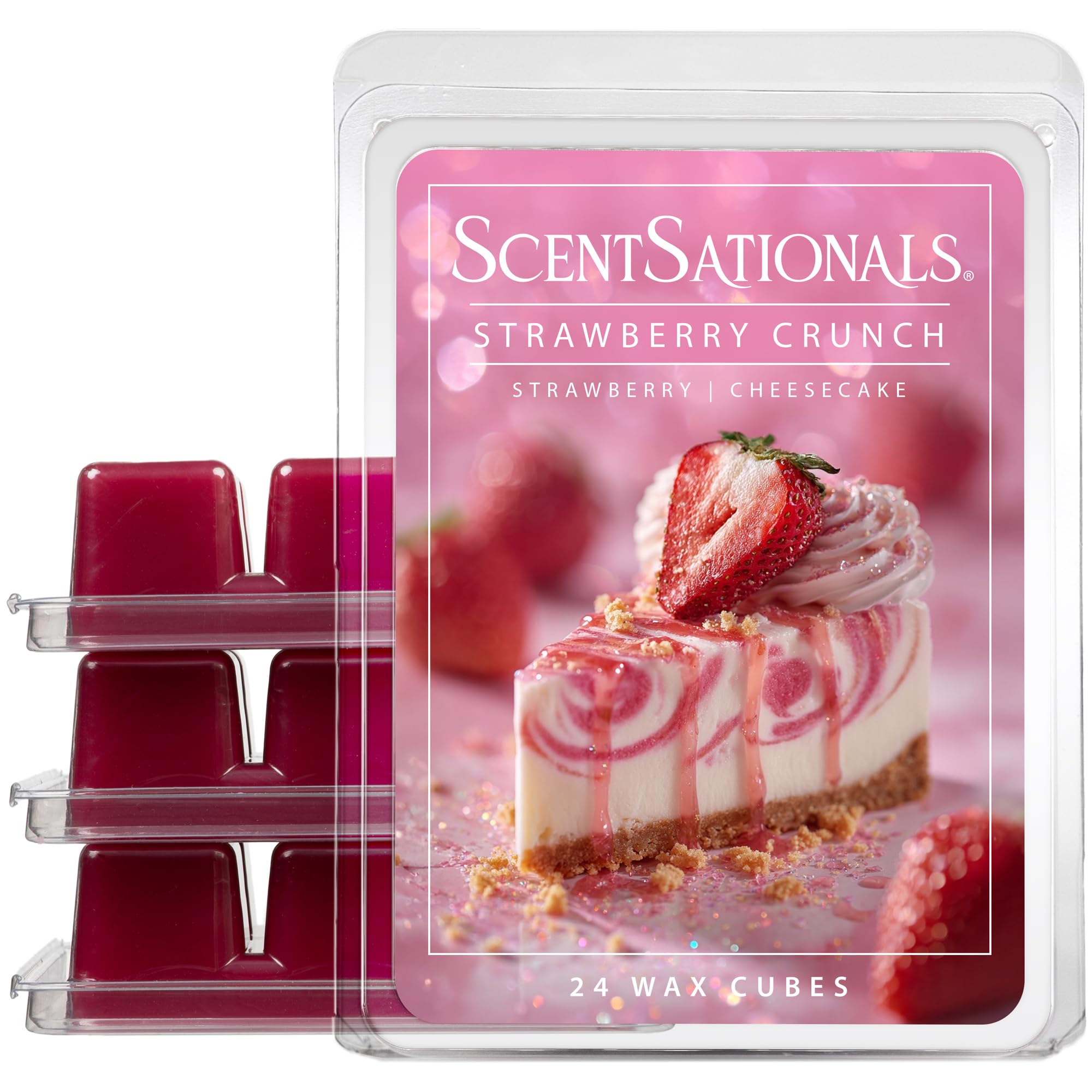 Scentsationals Wax Melts, Wax Cubes Strong Scent - Fruit Collection 3 Strawberry Crunch - Long Lasting Scented Wax Melts for Warmer, 10oz (24-Cubes)