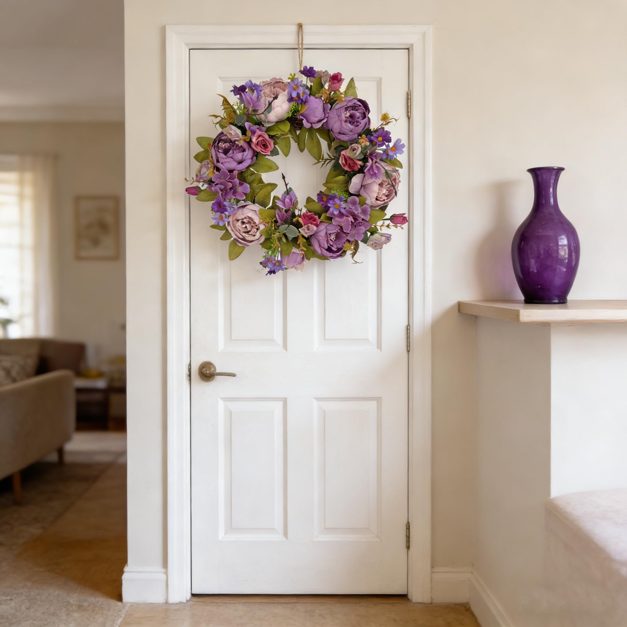 Pfingstrosen-Rosenkranz – 40,6 cm, handgefertigt, Vintage-Kunstblumen-Girlande für Frühling und Sommer, Violett