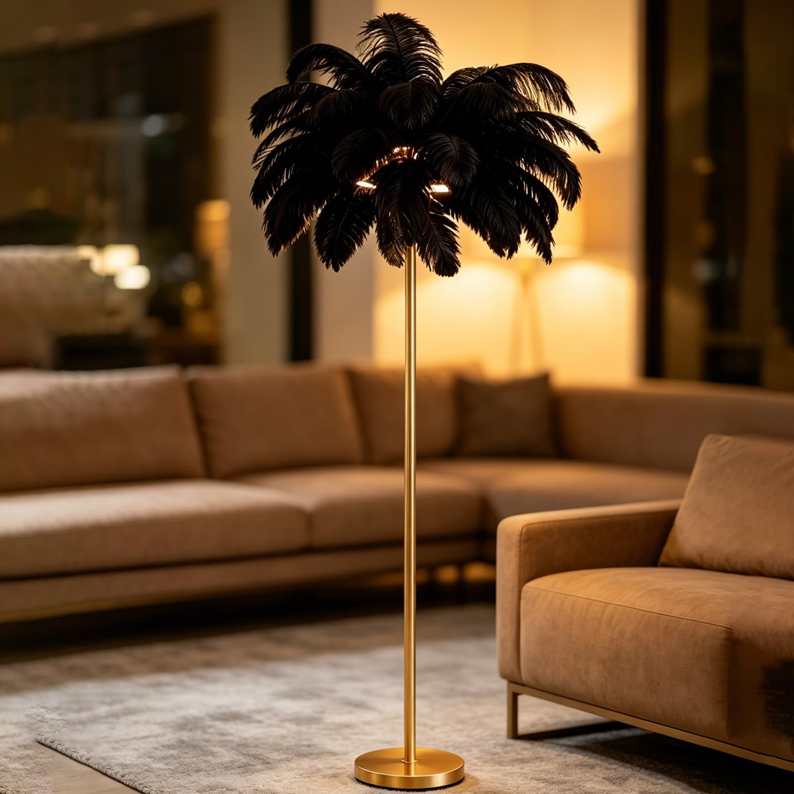 Luxury Feather Floor Light Tall Ostrich Feather Standing Lamp Floor