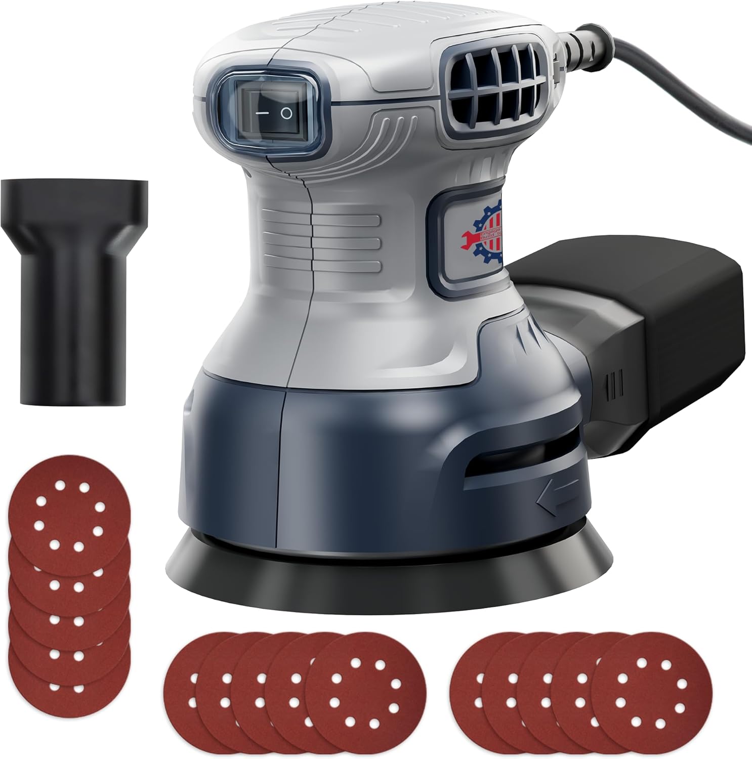 Random Orbital Sander 350W with Brake, 125MM Sander for Wood with Dust Collection, 15Pcs Sandpapers, 6 Variable Speeds 13000RPM, Electric Sanding Machine for Woodworking, Sanding, Polishing