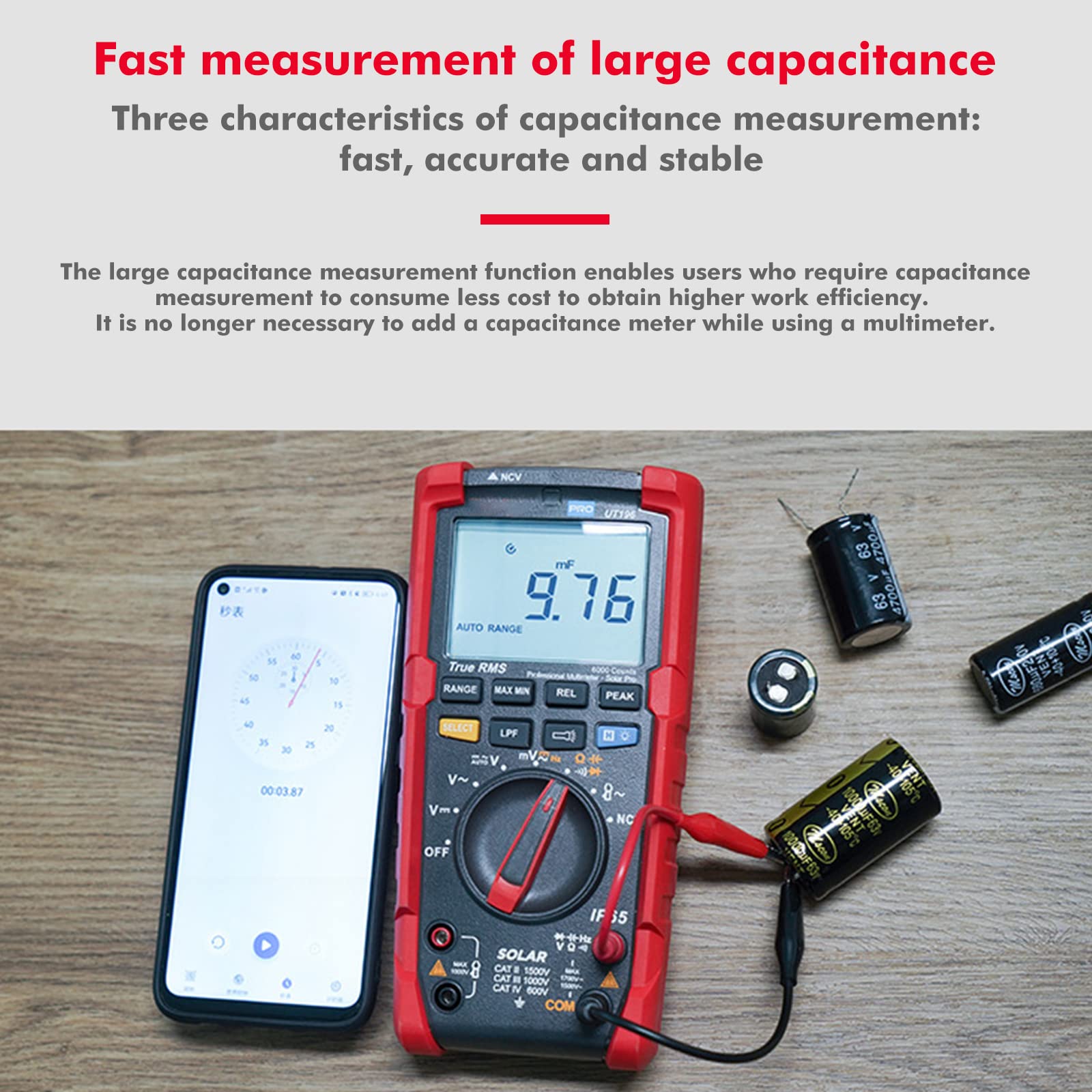 DEWIN Multimetro Digitale,Multimetro Digitale Fotovoltaico Tester Digitale Tester Elettricista Professionale Vero RMS 1500 V AC DC Tester di frequenza di Resistenza alla Tensione