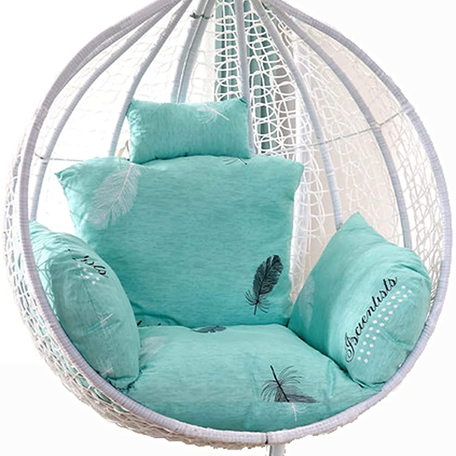 Outdoor Garden Egg Chair Cushion with Fixed Strap Green Rattan Chair Mat for Hanging Lounge Chair Pillow Nest Swing Seat Cushions
