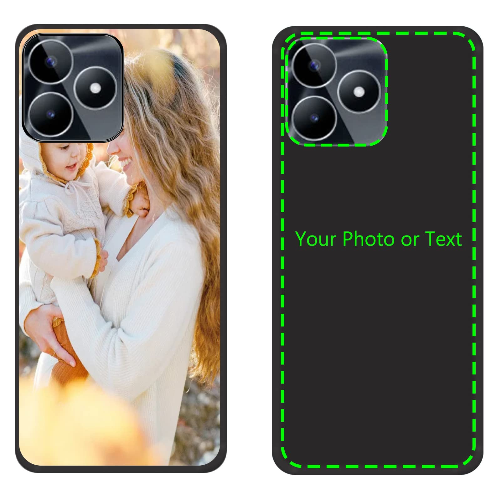 Custodia Personalizzata Per Realme C51 – Cover Con Tua Foto O Scritta, Silicone Antiurdo, Bumper Nero