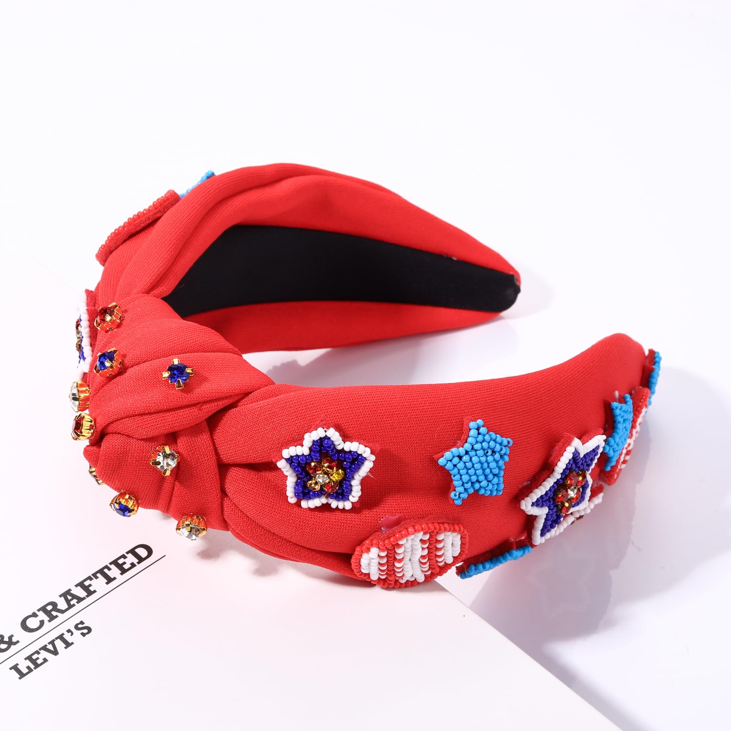 282. The Patriotic 4th of July Star Beaded Headband (With Movement) Sequin Stars and Stripes Patriotic Headband| 4th of July  main image 3