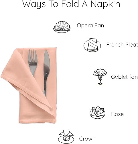 Miniatura 8 de Encasa - Servilletas de tela de algodón, juego de 6, tamaño 17 x 17 pulgadas, color liso melocotón, lavables a máquina