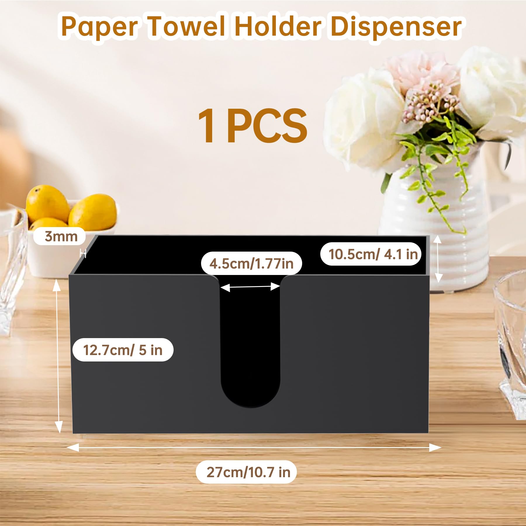 Soporte acrílico para toallas de papel para encimera, servilletero acrílico negro, dispensador de toallas de papel (3 mm) para toallas de papel plegables en C, plegado en Z o multipliegue para baño