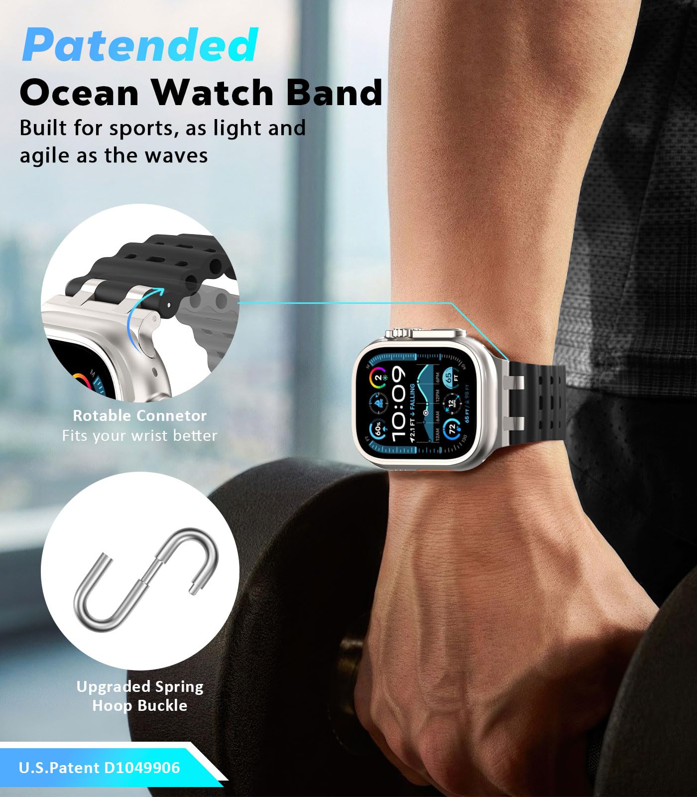 Astorgos Cinturino Ocean compatibile con Apple Watch Ultra 2/Ultra 49mm, S10 46mm, 9/8/7 45mm, SE/6/5/4 44mm, 3/2/1 42mm, Cinturini Sportivo con Connettore in Metallo per Uomo e Donna
