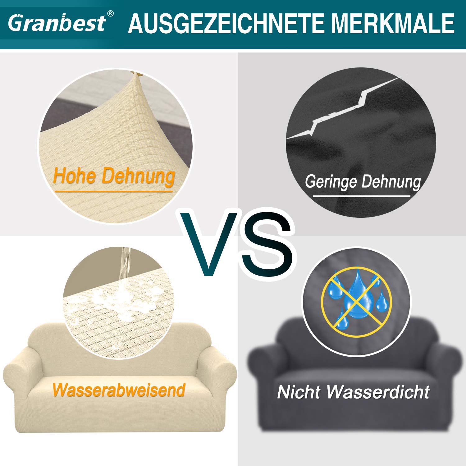 Granbest Copridivano elasticizzato, impermeabile, 1 pezzo, in spandex, jacquard, con gommapiuma antiscivolo (3 posti, beige)