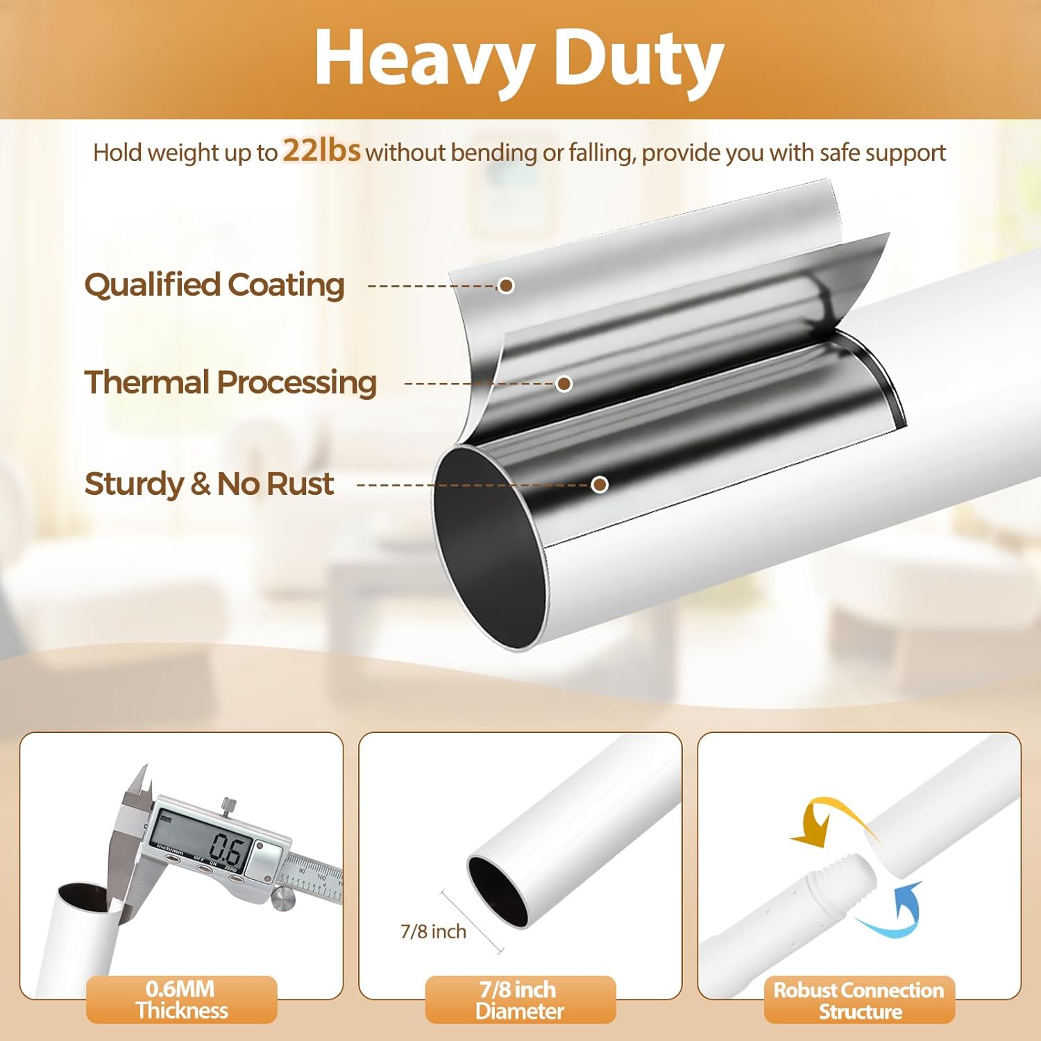 TONIAL White Curtain Rod 32 to 58 Inches, 7/8 Adjustable Curtain Rods for Windows 20 to 54 Inches, Splicing Drapery Rods Heavy duty with Netted Texture Finials