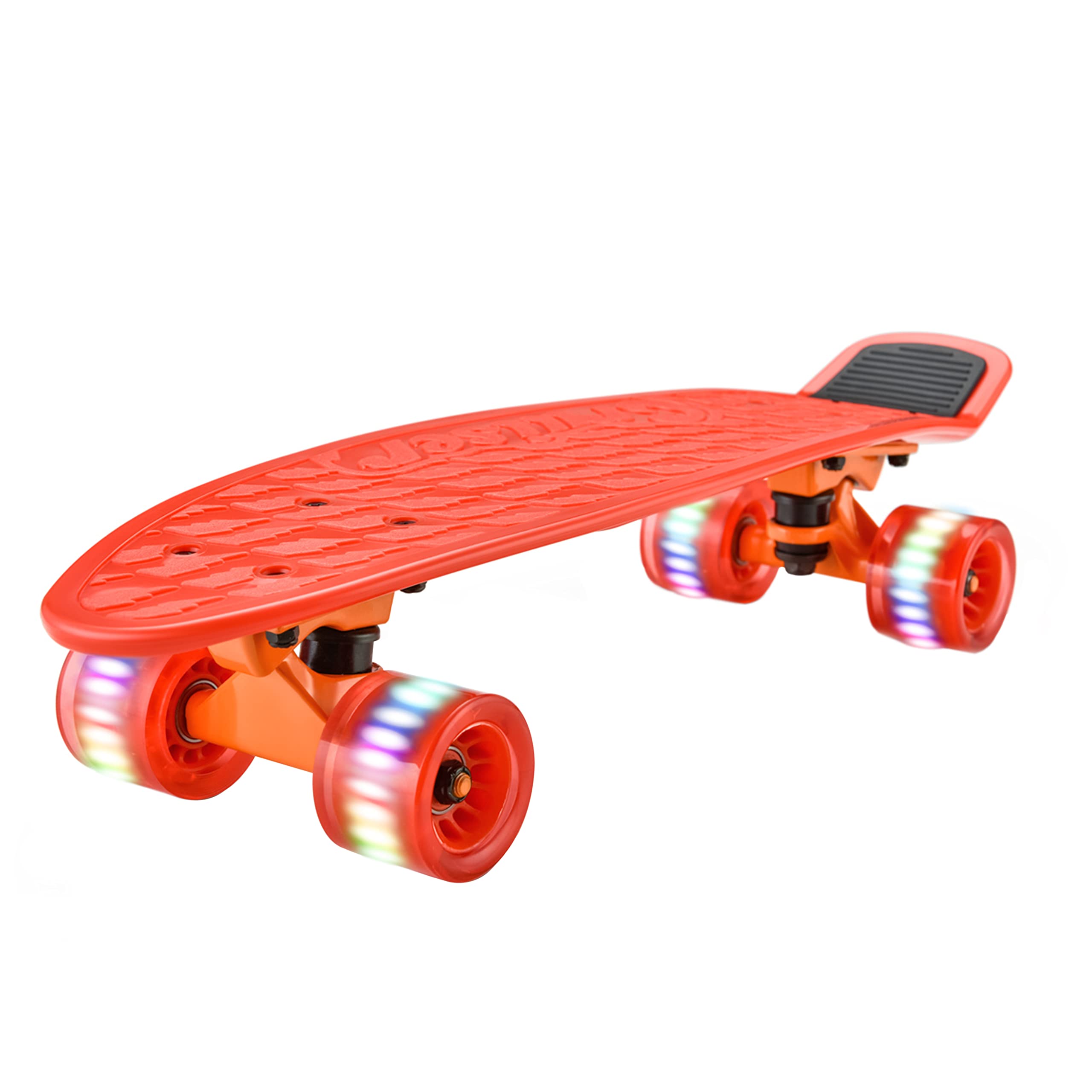 Hurtle Standard Skateboard Mini Cruiser - 6'' PP Deck Complete Double Kick Skate Board w/ 3.25" Aluminum Alloy Truck, PU Wheels w/LED Light - for Kids, Teens, Adults (Red),One Size,HCSK182