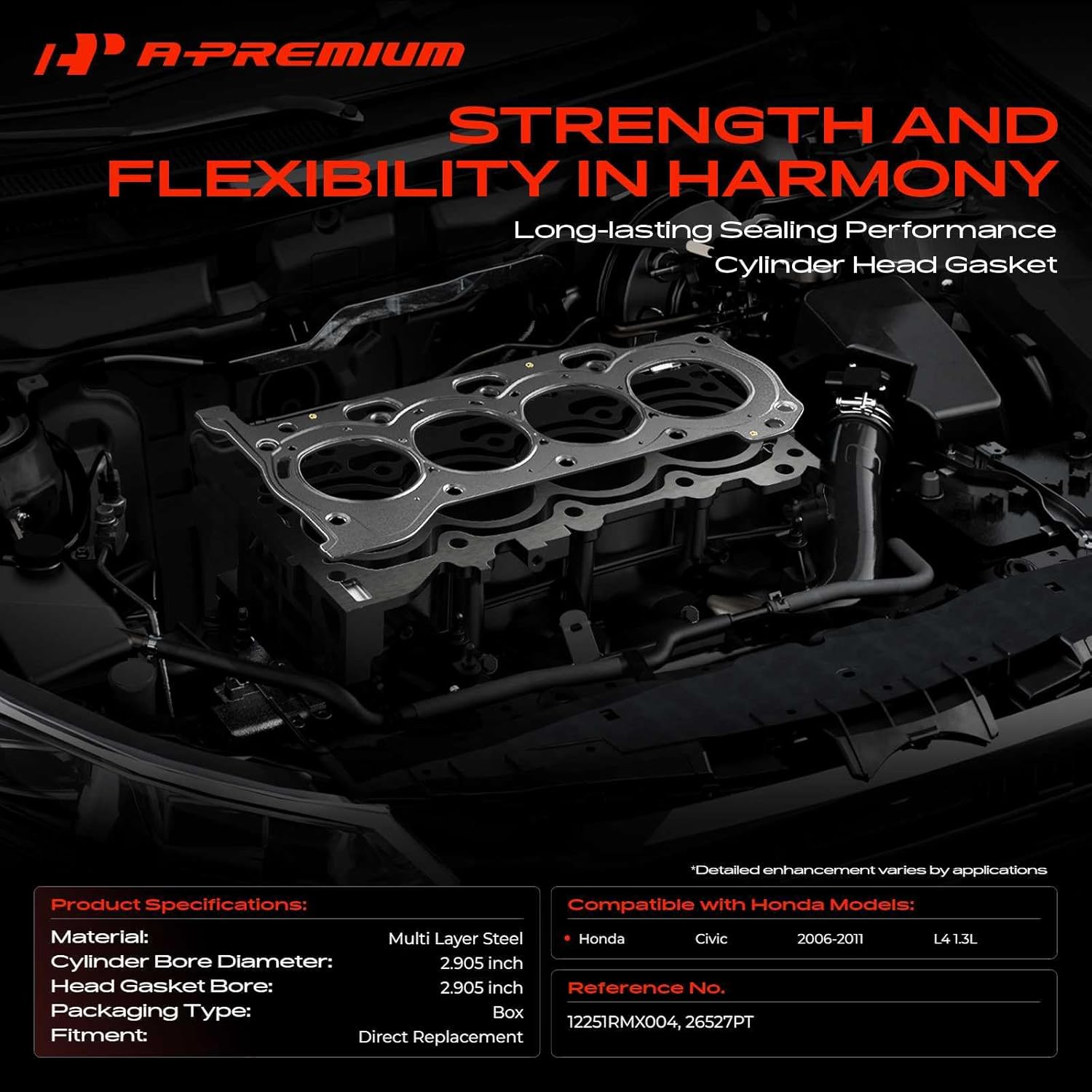 A-Premium L4 1.3L Engine Cylinder Head Gasket Compatible with Honda Civic 2006-2011, Multi-Layer Steel