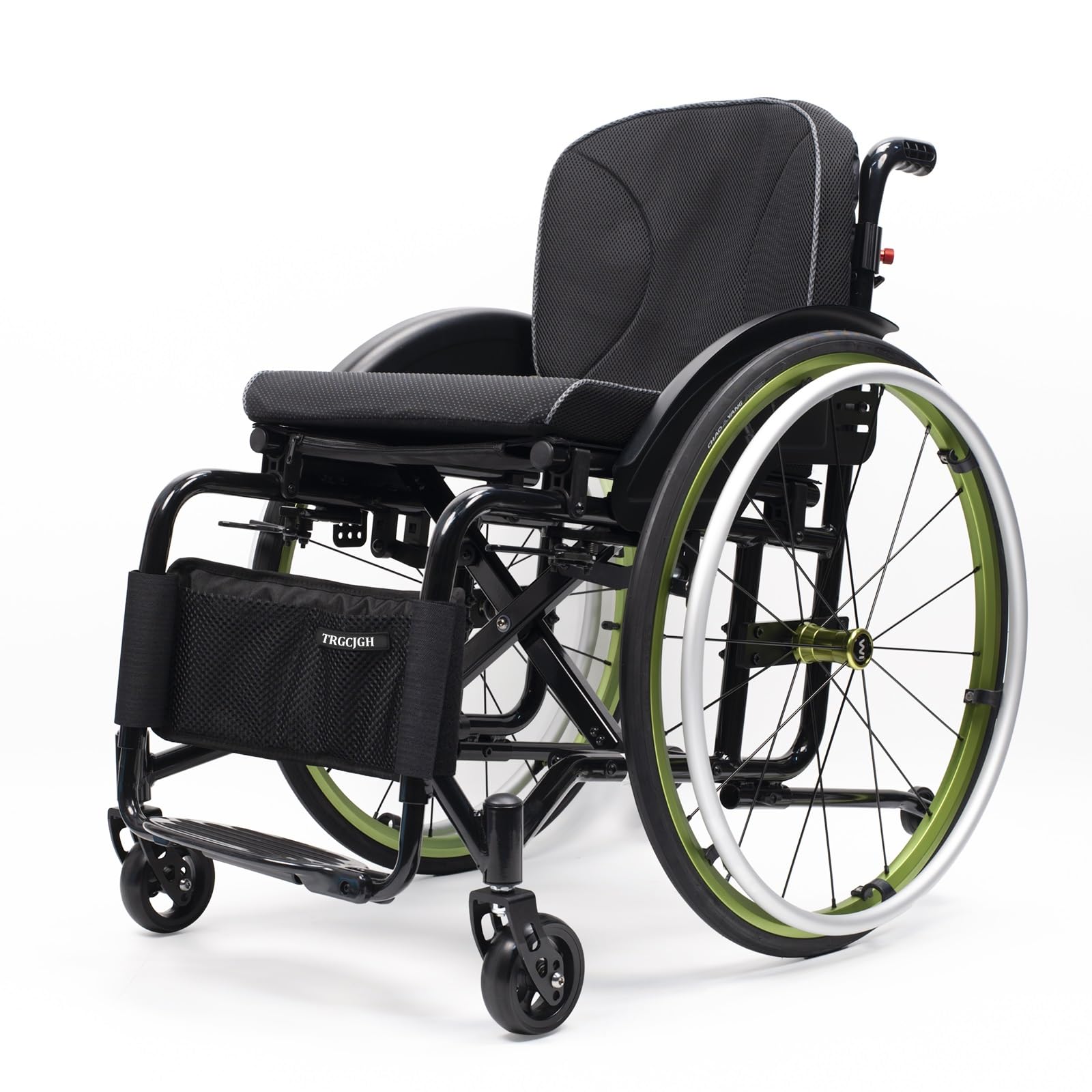 Lightweight Aluminum Alloy Folding Wheelchair, Self-propelled Manual Wheelchairs, with Handbrakes,Quick Release Rear Wheels(Green,17in Seat Width)