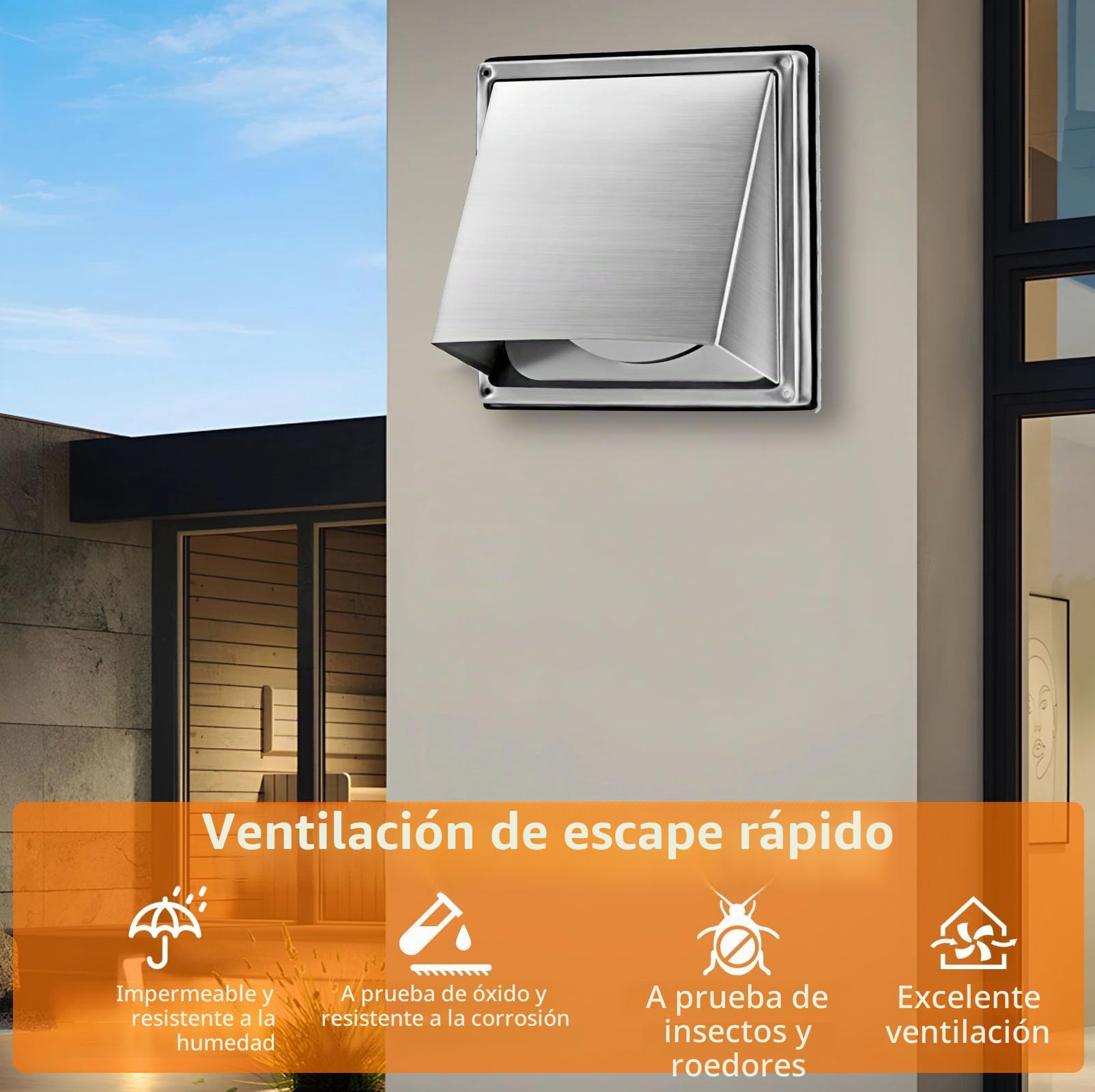 rejilla de ventilación de acero inoxidable de Φ150 mm, con red a prueba de insectos, rejilla de ventilación de conducto circular adecuada para conductos del sistema de ventilación mecánica