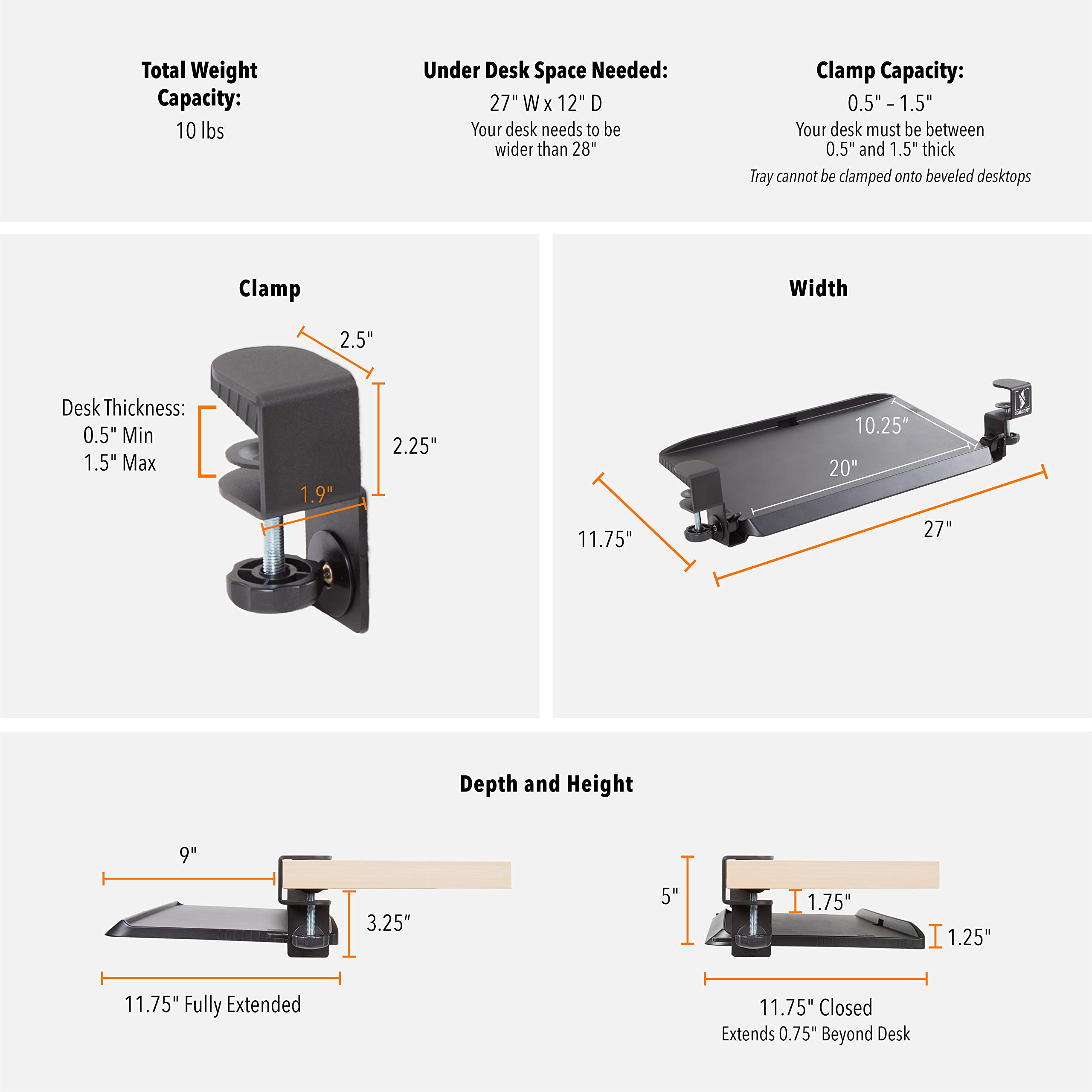 Buy Stand Steady ClampOn Keyboard Tray with Adjustable Tilt