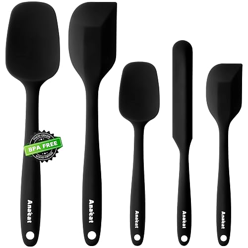 Anaeat Silicone Spatula Set of 5 - One-Pieces Seamless Design - Non Stick Rubber Spatulas BPA Free Kitchen Scraper Flexible for Baking, Cooking, Scraping & Mixing, Heat Resistant & Dishwasher Safe - Spatulas (5 Pcs, Black)